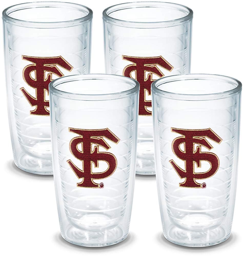 Tervis Made in USA Double Walled Florida State University FSU Seminoles Insulated Tumbler Cup Keeps Drinks Cold & Hot, 16oz 4pk, FS Logo