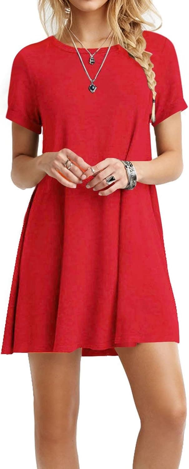 TOPONSKY Women's Casual Tunic Plain Fit Simple T-Shirt Loose Flowy Dress