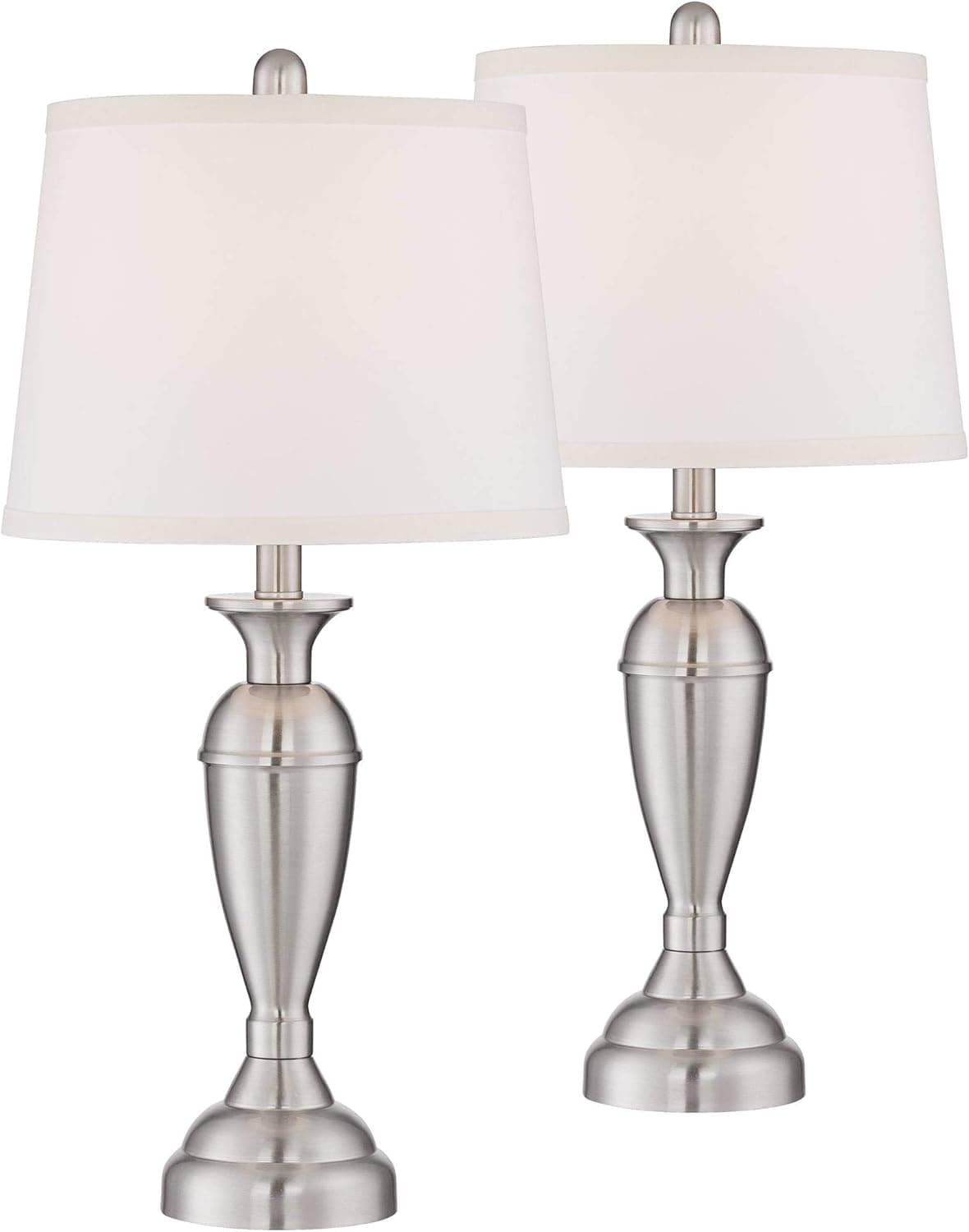 Regency Hill Blair Traditional Table Lamps 25" Tall Set of 2 with Dimmers Brushed Nickel Metal Candlestick White Fabric Drum Shade for Bedroom Living Room House Bedside Nightstand Office