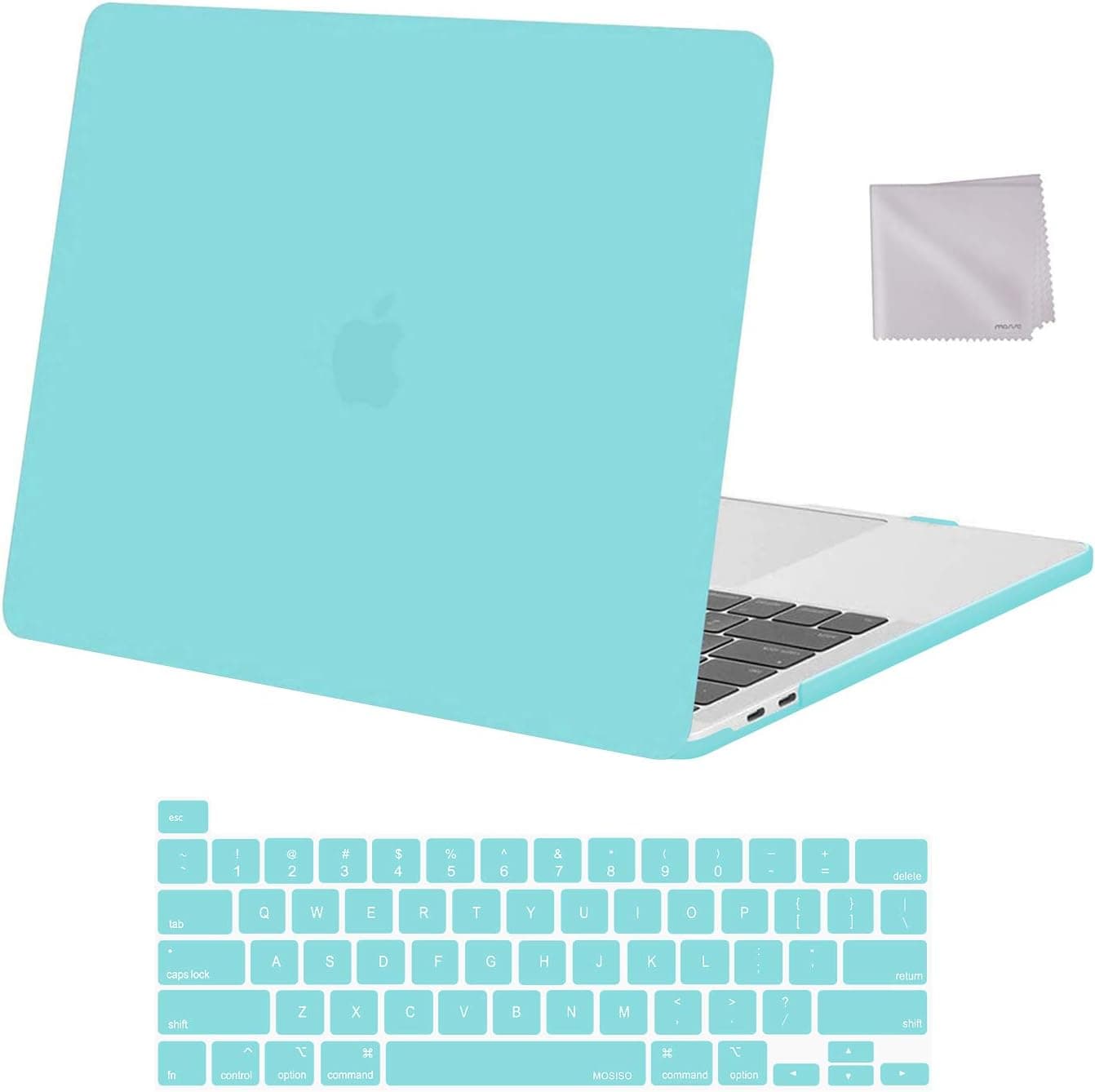 MOSISO Compatible with MacBook Pro 13 inch Case 2023, 2022, 2021-2016 M2 M1 A2338 A2251 A2289 A2159 A1989 A1708 A1706, Plastic Hard Shell Case & Keyboard Cover Skin & Wipe Cloth, Turquoise