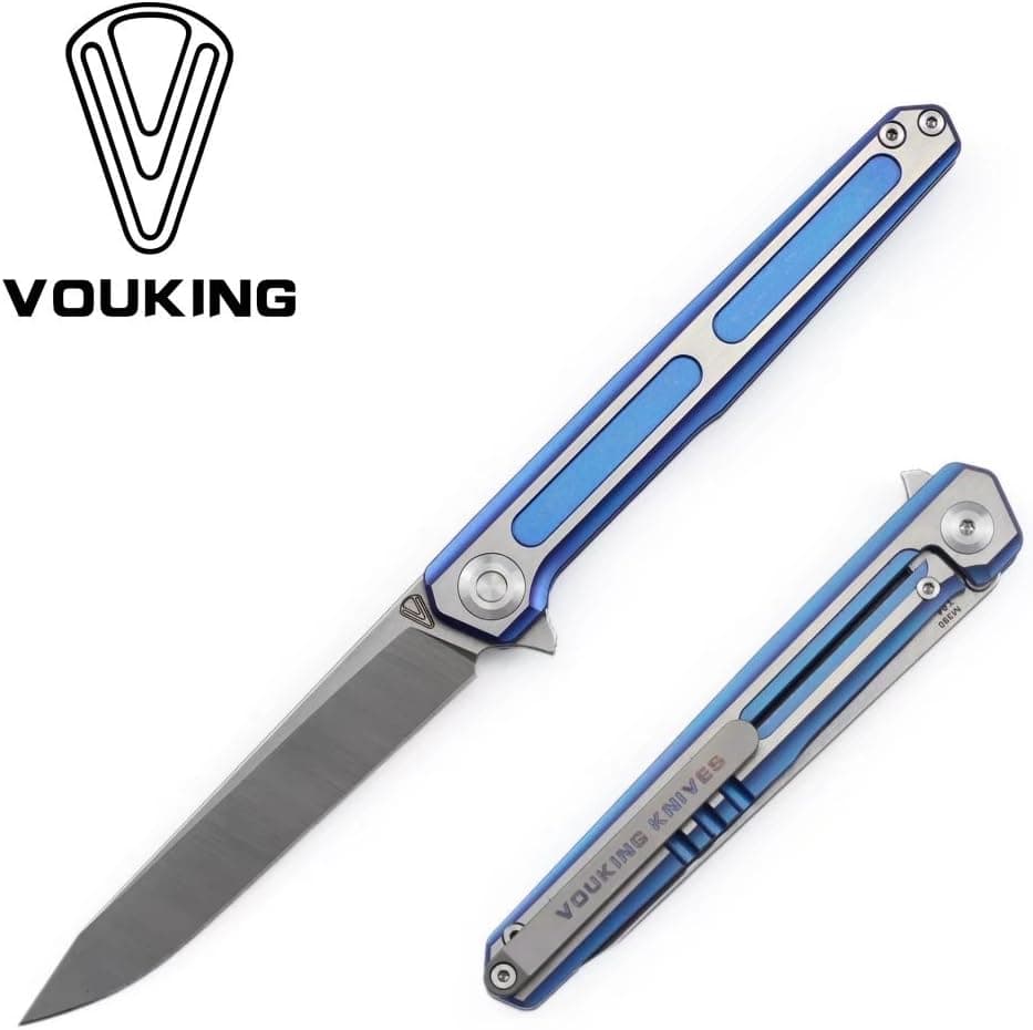 Stedemon Folding Pocket Knives - Blue Titanium Handle - M390 Blade - Vouking T0404