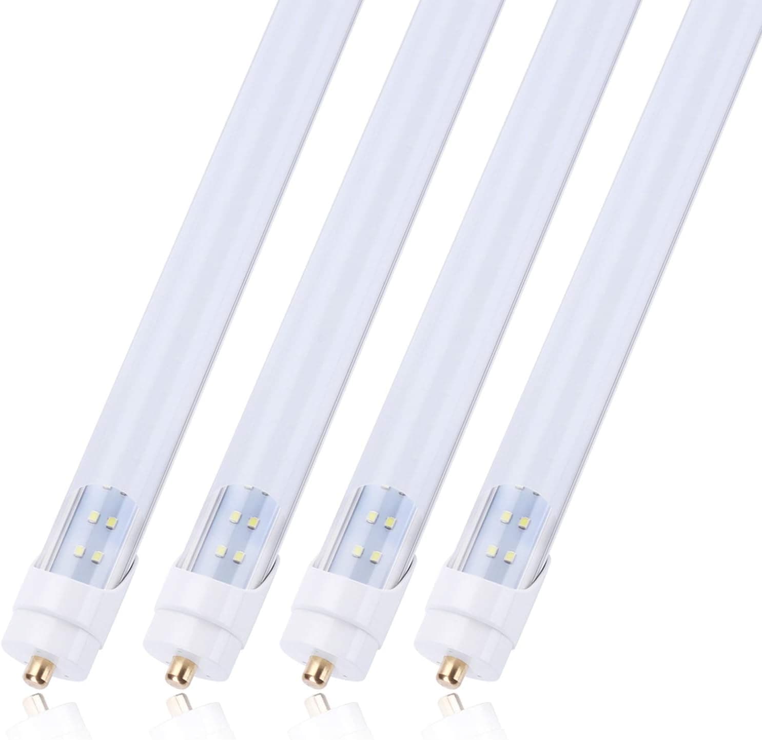LIGHEART T8 8 Feet LED Tube Single Pin, 65W (150W equivelant), FA8 8ft LED Bulbs, Milky/Frosted Cover, Cool White 6000k, AC110-277V,Double Row LED Shop Light(4Pack),Ship from USA