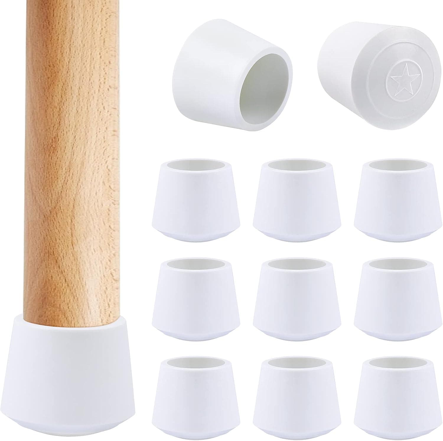 Chair Leg Tips Caps Non-Slip 1 Inch Rubber Leg Tips Folding Chair Leg Covers,16 PCS Chair Leg Floor Protectors, Round White