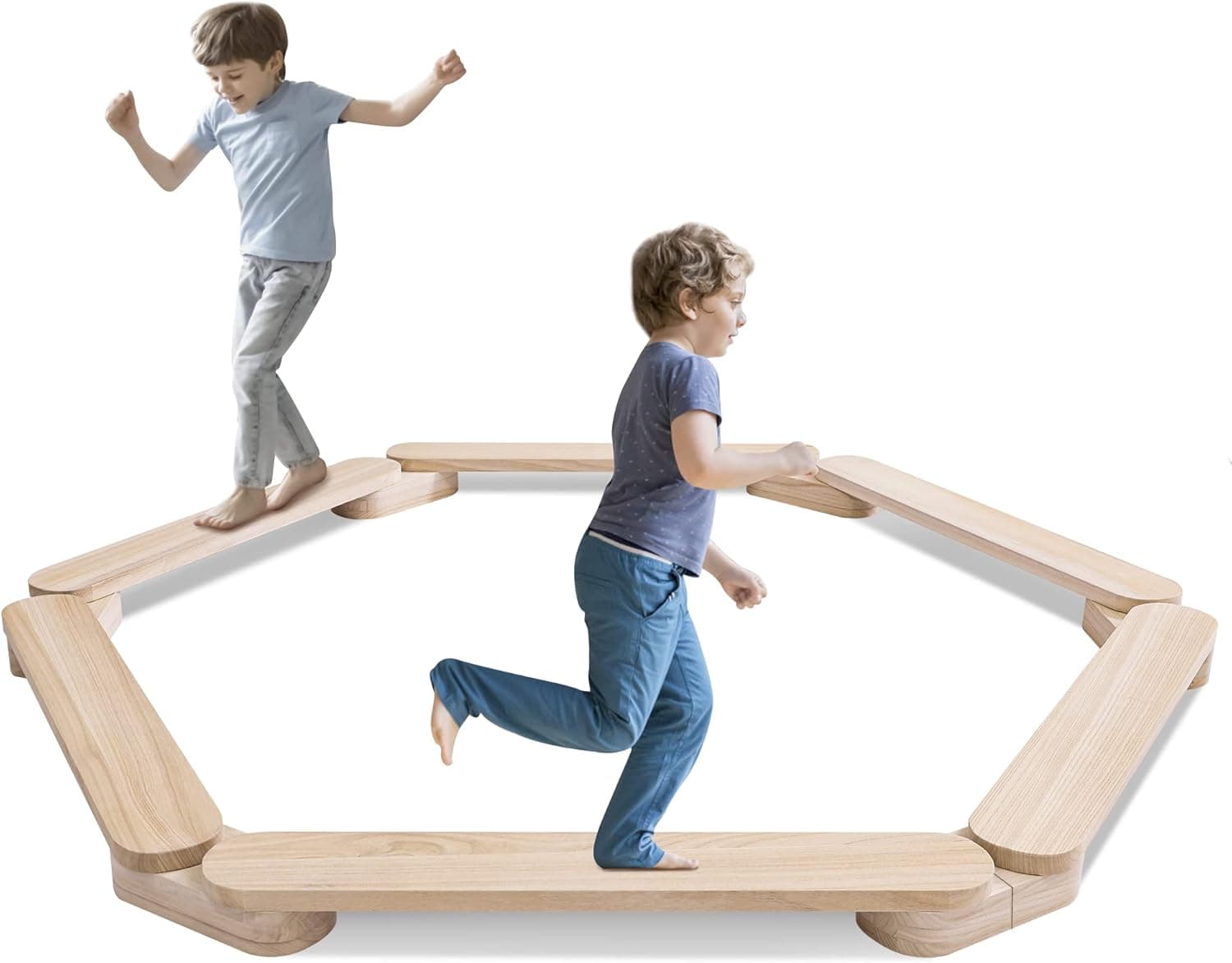 Autirinee Balance Beam Stepping Stones, Wooden Balance Board, Montessori Toy - Build Coordination and Gross Motor Skills, Gymnastics Obstacle Course Indoor&Outdoor, Toddler Gift