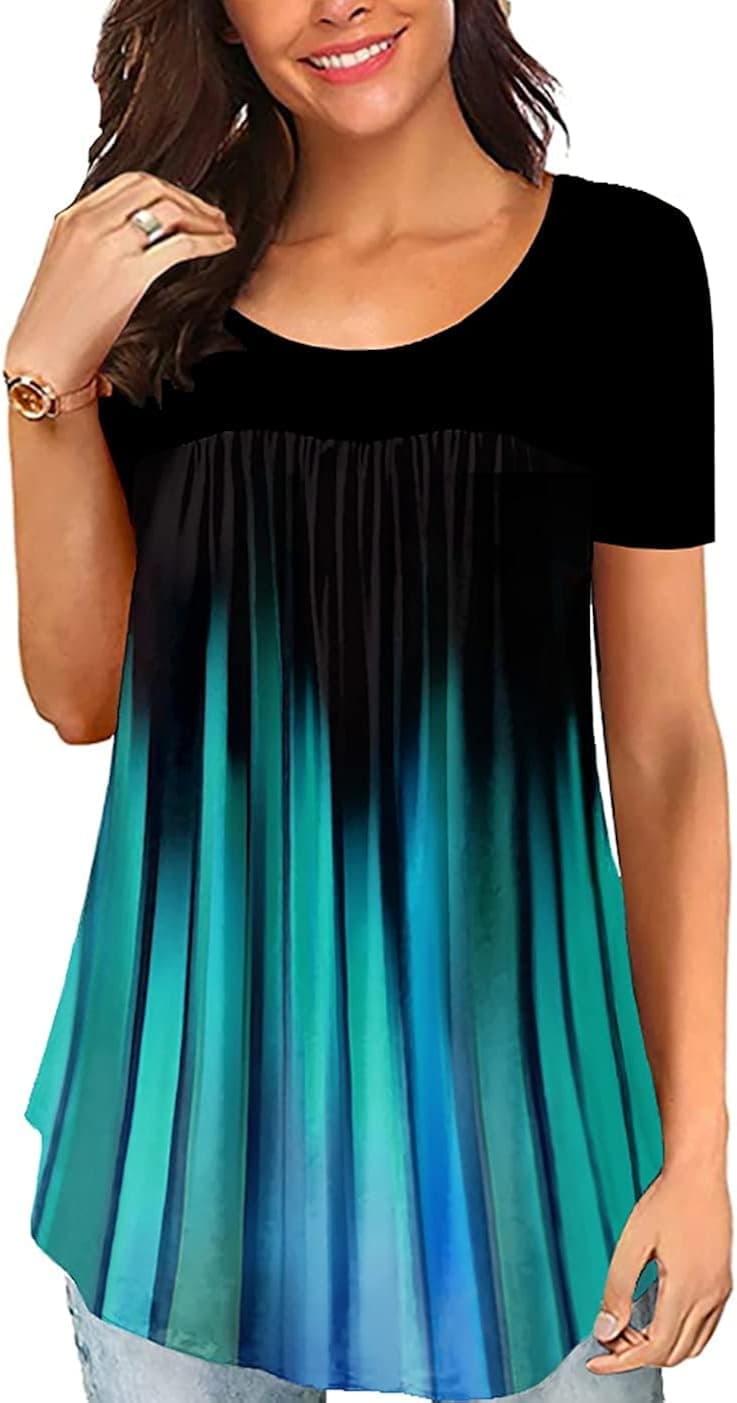 Women Tunic Tops to Wear with Leggings Summer Tops to Hide Belly Pleated Flowy Blouses