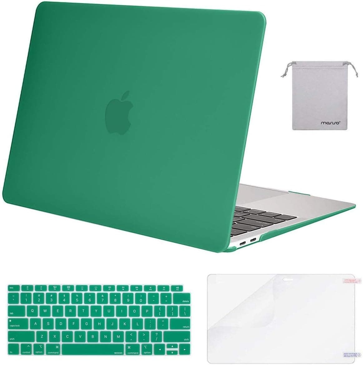 MOSISO Plastic Hard Shell & Keyboard Cover & Screen Protector & Storage Bag Compatible with MacBook Air 13 inch, Pure Teal