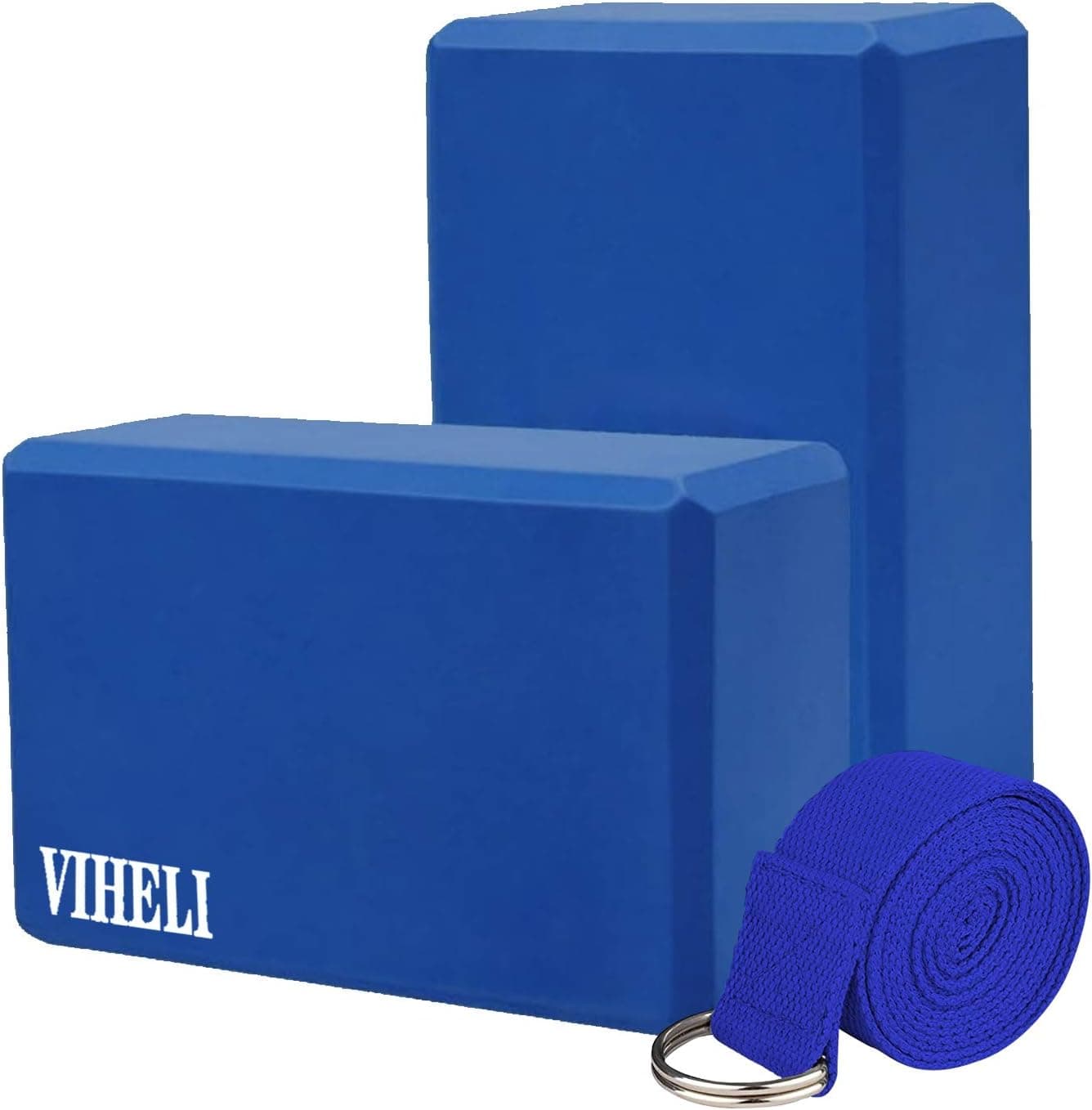 VIHELI Yoga Block (2 Pack) with Yoga Strap Set, High Density EVA Foam Yoga Brick Blocks for Yoga/Pilates/Meditation, Non-Slip Surface for Improve Stretching and Aid Balance and Flexibility
