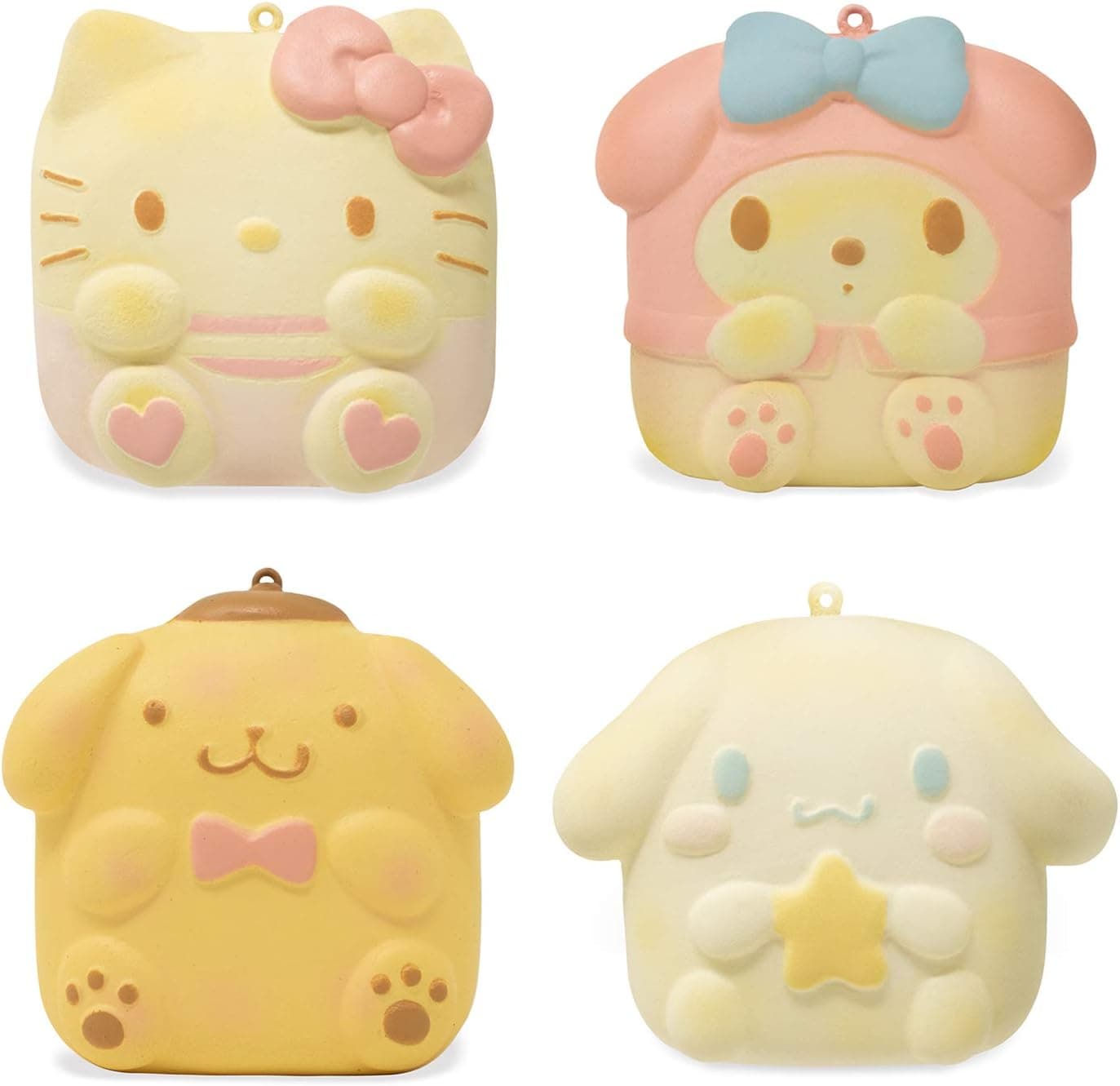 Sanrio Hello Kitty & Friends Sweet Roll Slow Rising Squishy Toy (4 Piece Set, Hello Kitty & My Melody & Pompompurin & Cinnamoroll) Birthday Gifts, Party Favors, Stress Balls for Kids, Girls, Boys
