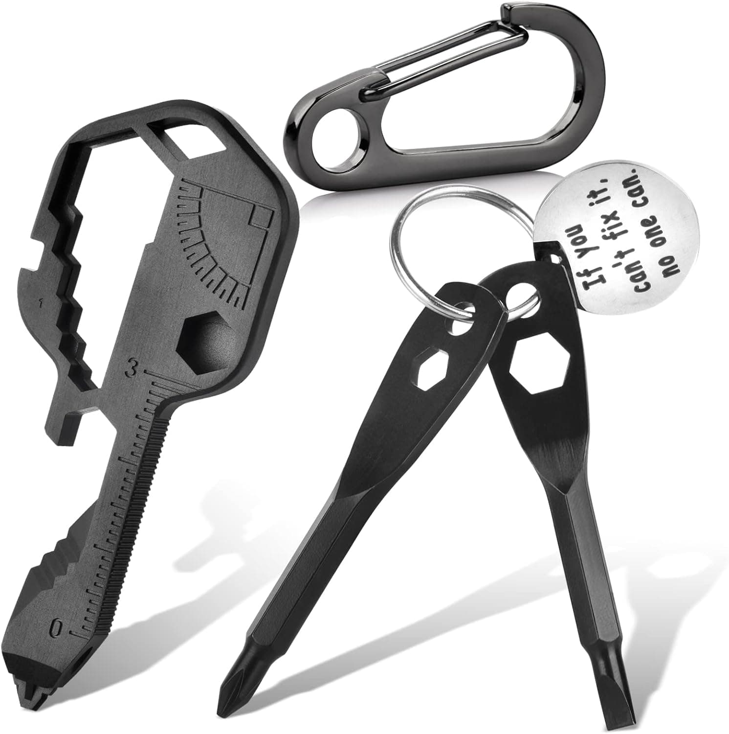 CJ FOREVER 28 in 1 Multitool Keychain, Key Shaped Pocket Tools and Gadgets, Mini Outdoor Tool for Drill Drive, Screwdriver, File, Wrench, Ruler, Bottle Opener, Stripping, Tools for Men, Gift (Black)