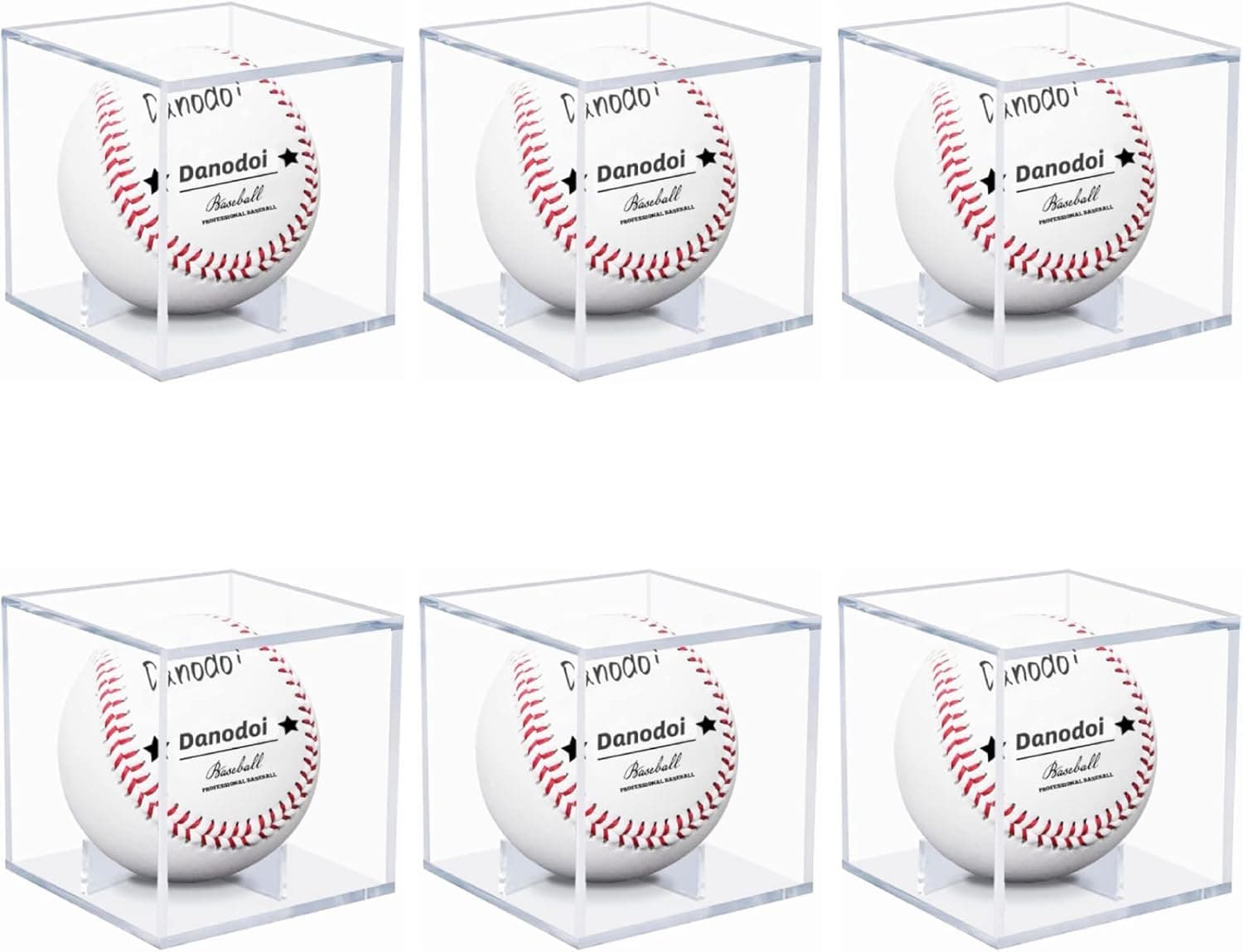 6 Pack Baseball Display Case UV Protected Acrylic Clear Baseball Holder Square Cube Ball Protector Memorabilia Autograph Display Box