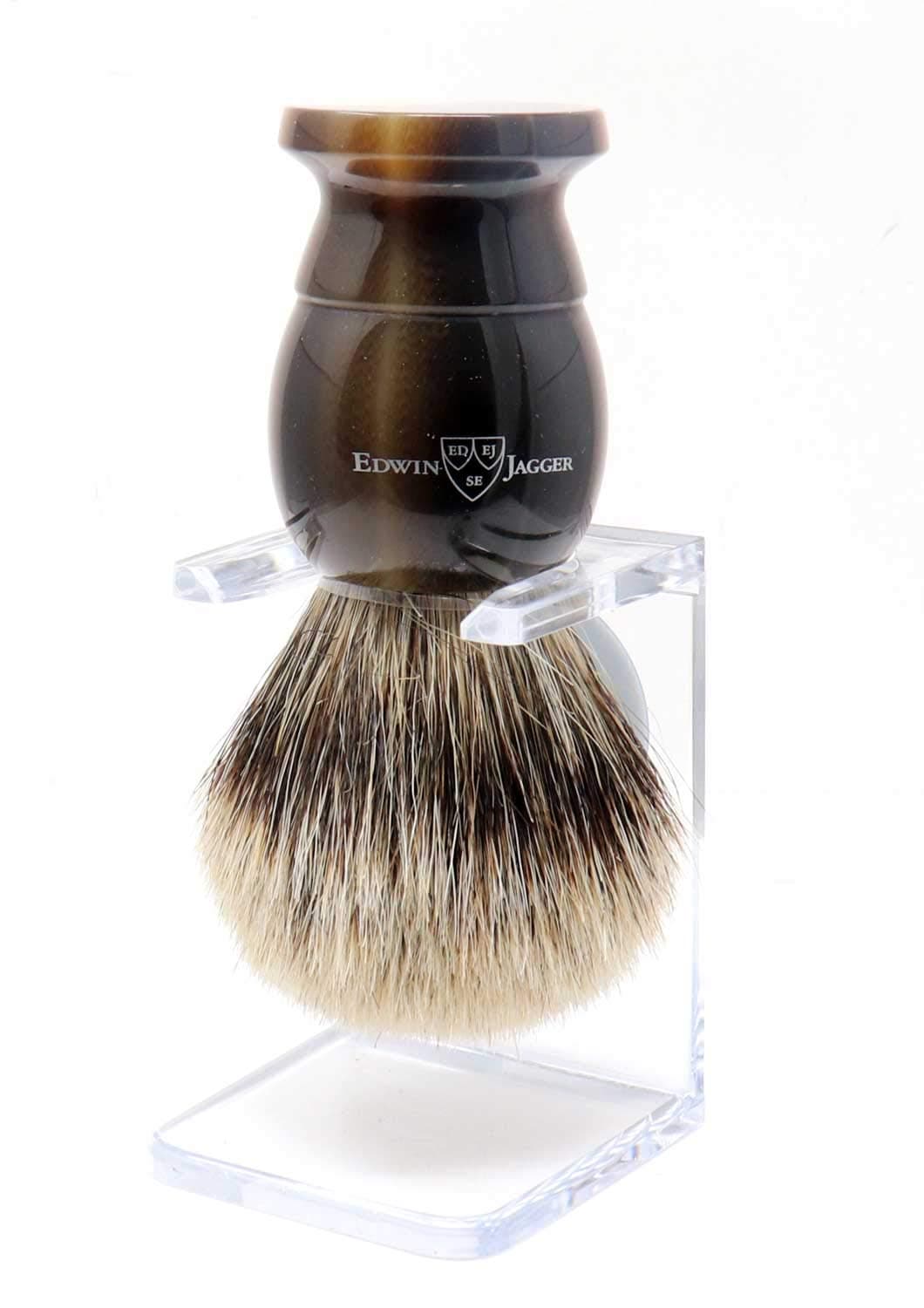 Edwin Jagger Extra Large English Shaving Best Badger Brush & Stand (Imitation Horn)