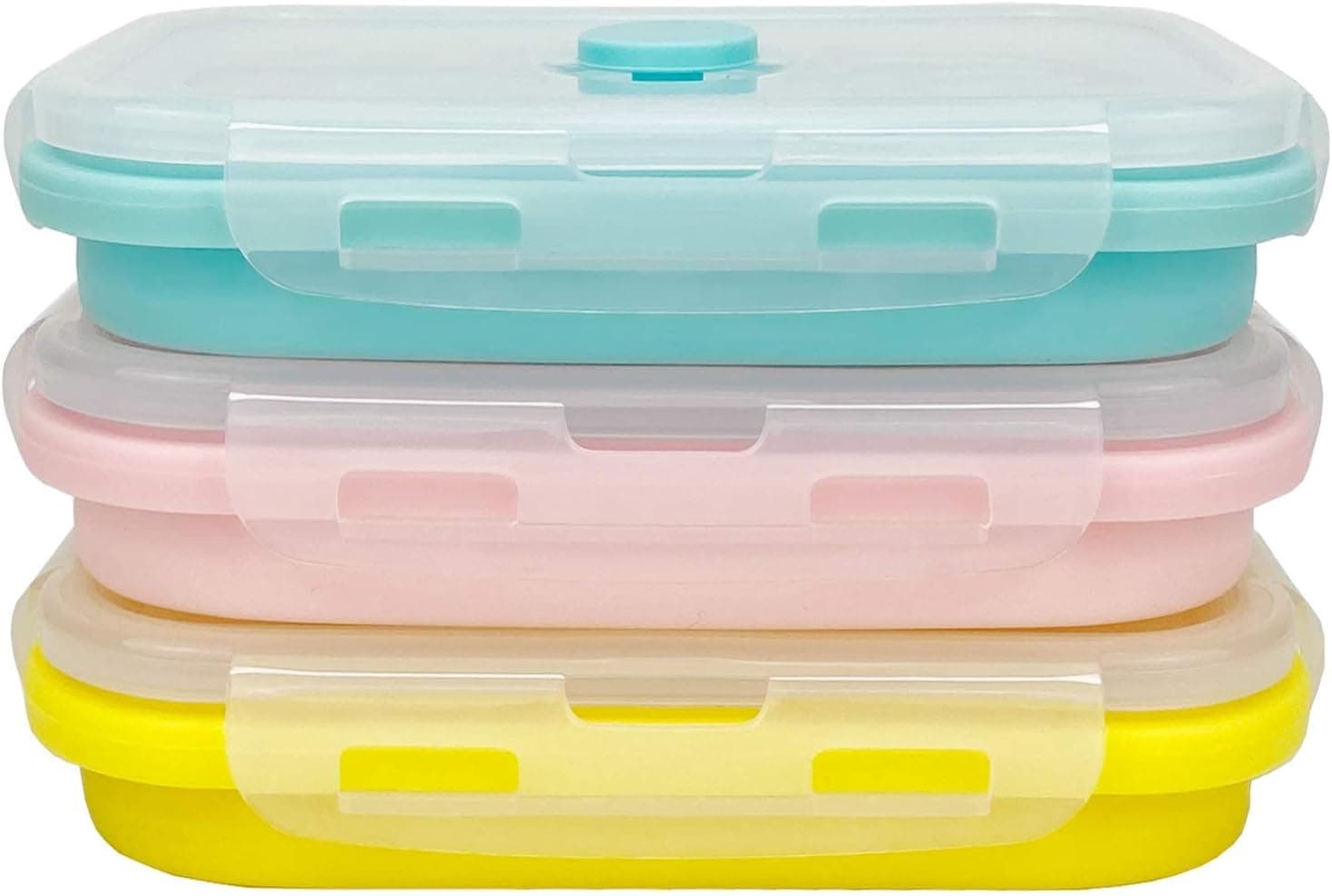 CARTINTS Set of 3 Collapsible Food Storage Containers with Lids, Collapsible Silicone Bowls, Silicone Lunch Containers, For Meal Prep, Camping,Microwave Freezer Safe,500ml,Pink/blue/yellow
