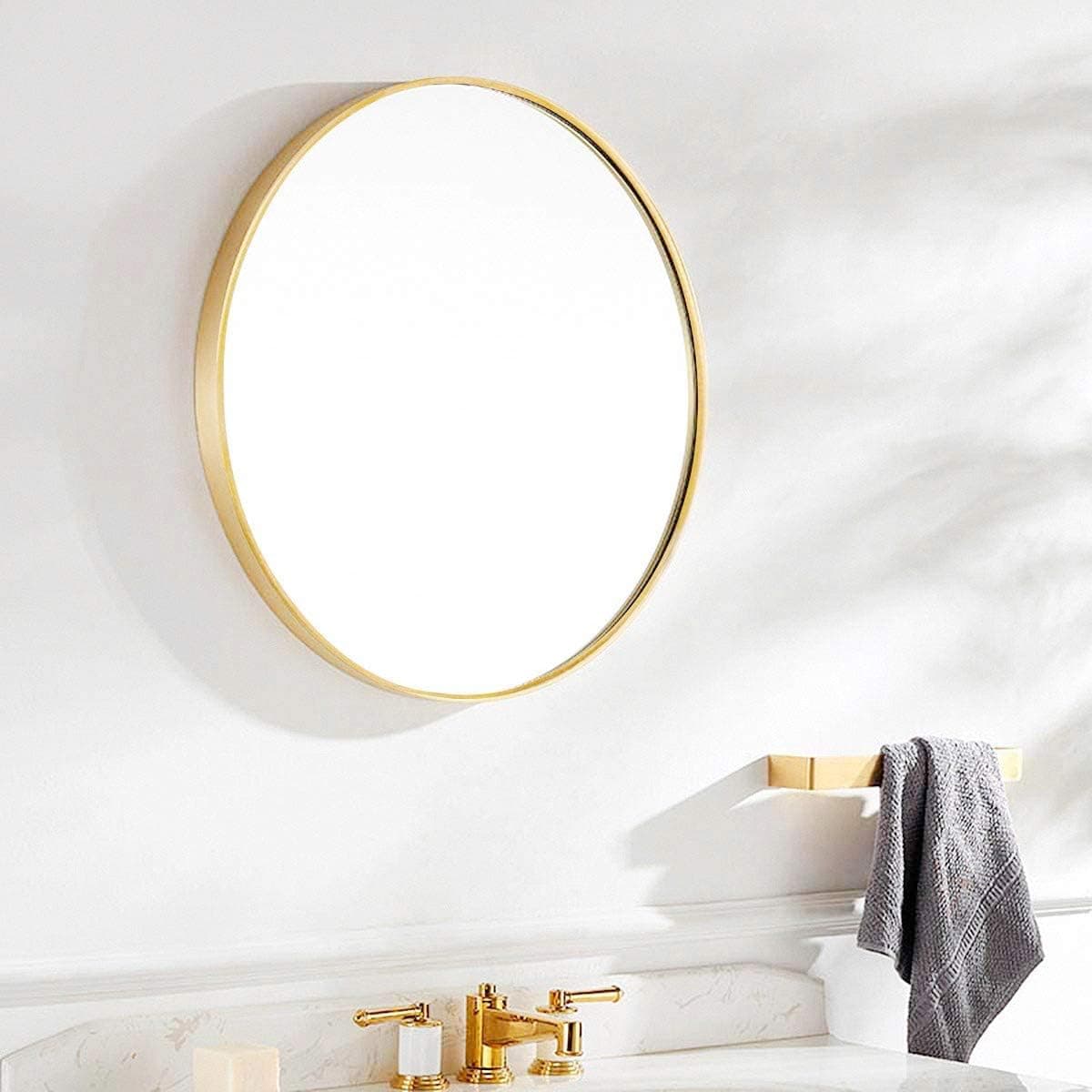 TinyTimes 19.69" Modern Round Mirror, Accent Mirror, Gold Round Wall Mirror, Brushed Framed, Home Mirrors Decor, for Bathroom, Living Rooms, Entryways