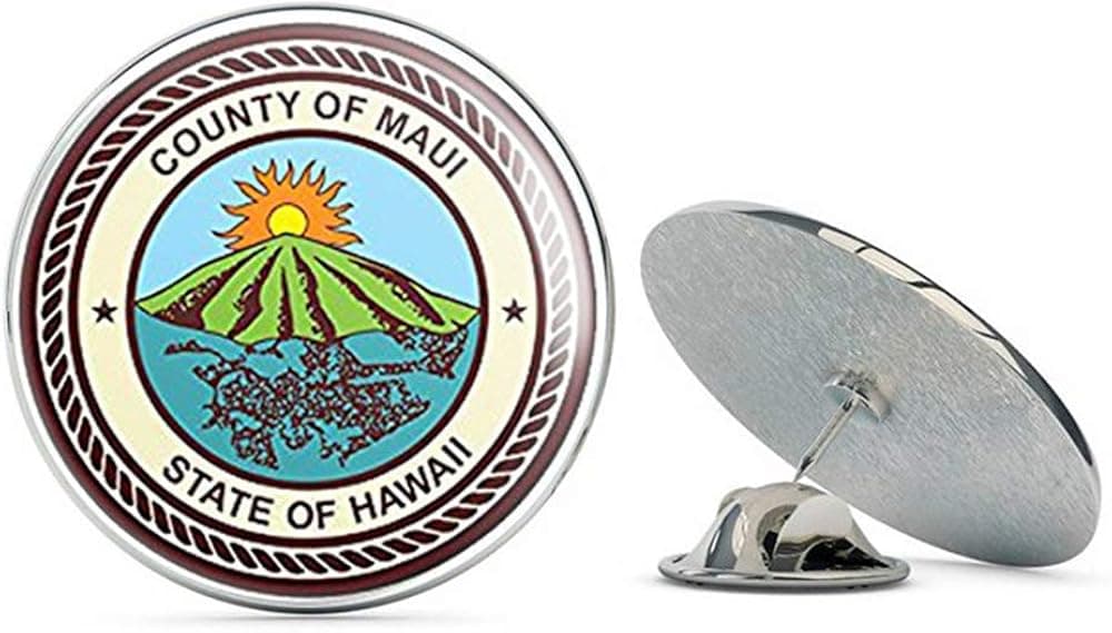 NYC Jewelers Round County of Maui Hawaii Seal (Logo Insignia hi) Metal 0.75" Lapel Hat Pin Tie Tack Pinback