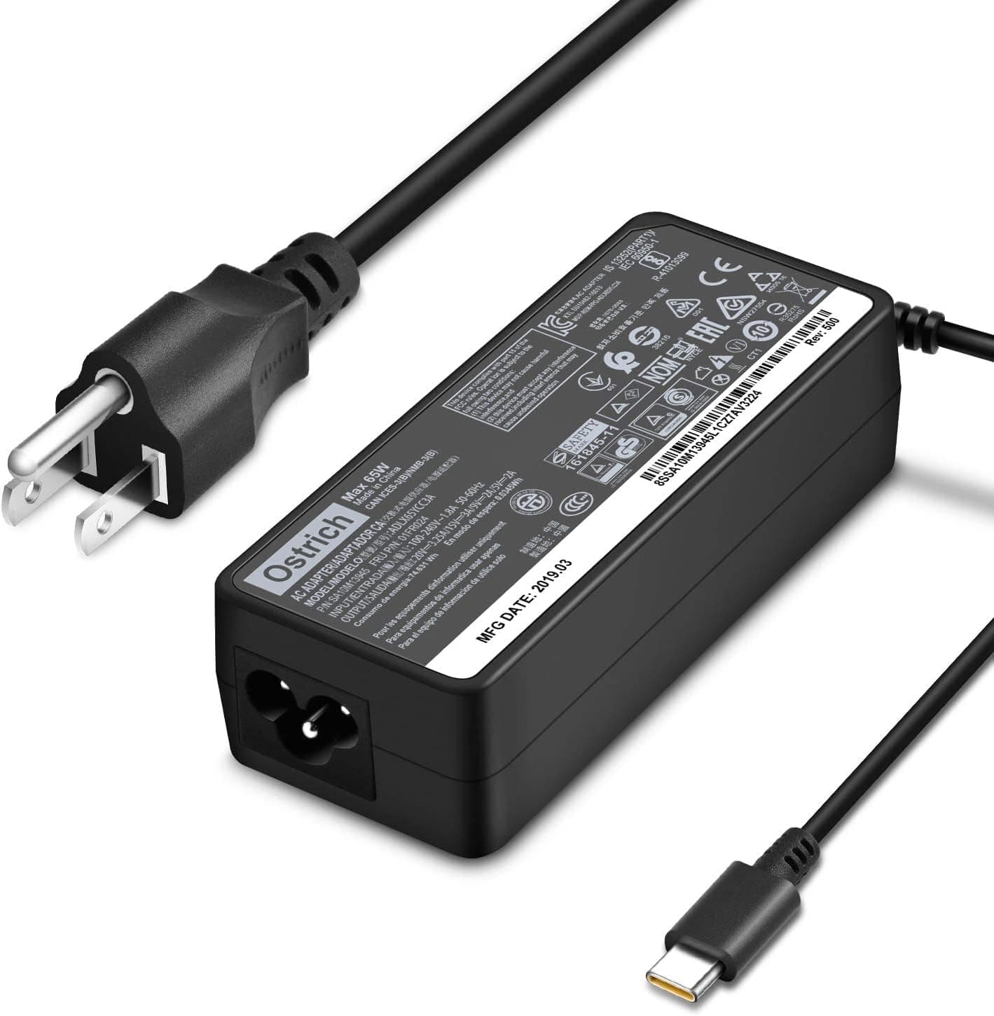 Charger for Lenovo Laptop Computer 65W 45W USB C Power Supply AC Adapter for Lenovo ThinkPad T480 T490 T580 E580 ADLX65YDC2A ADLX65YLC2D ADLX65YDC3A ADLX65YDC2D Yoga/Chromebook/IdeaPad Laptop Charger