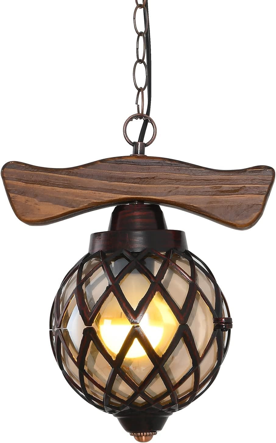 YISDESIGN Wood Handmade Pendant Light 1-Light Rustic Chandelier Adjustable Height Lantern Pendant Light with Wood and Metal Finish Farmhouse Lighting Fixtures for Dining Room Kitchen Porch Entryway