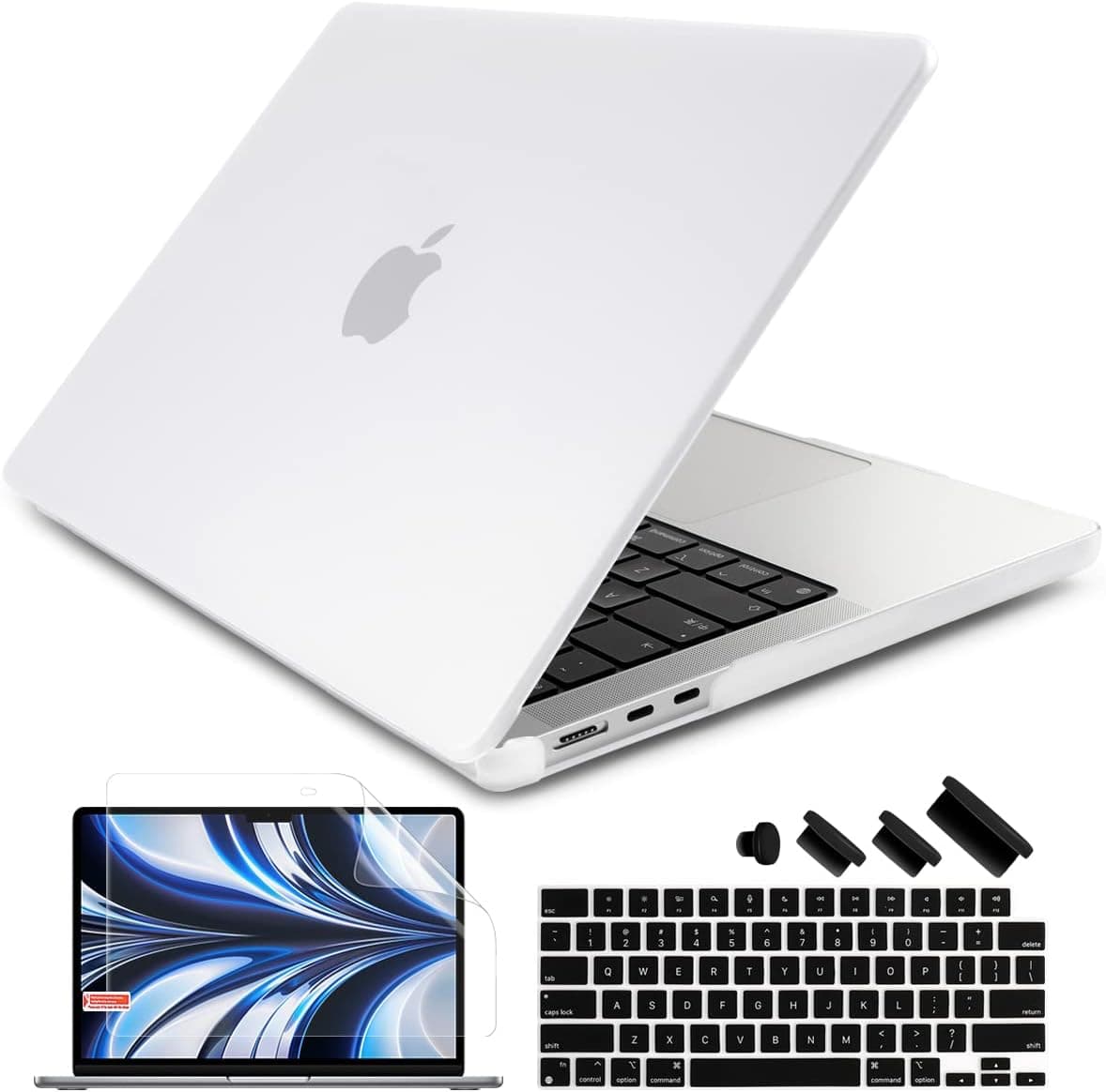 DONGKE Compatible with M2 MacBook Air 13.6 inch Case 2022 2023 A2681, Plastic Hard Shell Case with Keyboard Cover & Screen Protector for MacBook Air M2 Case Fits Touch ID, Matte Clear
