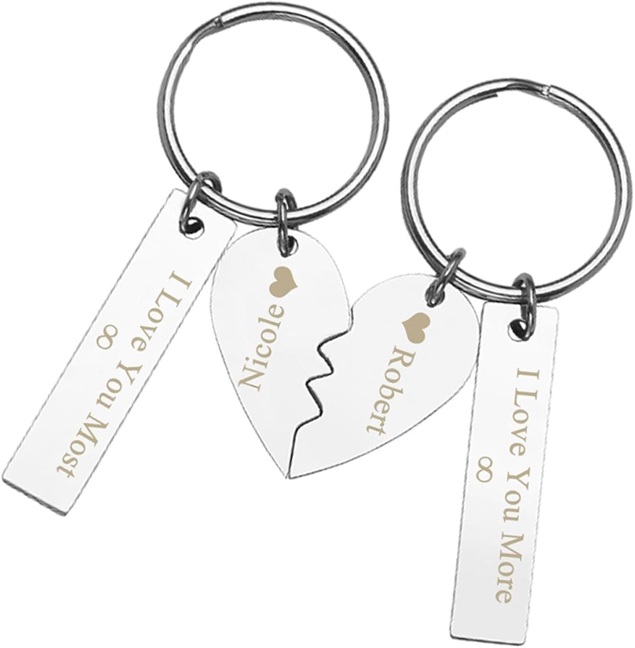 Personalized Master Custom 2pcs Stainless Steel Jigsaw Puzzle Heart Matching Rectangle Pendant Couple Keychain
