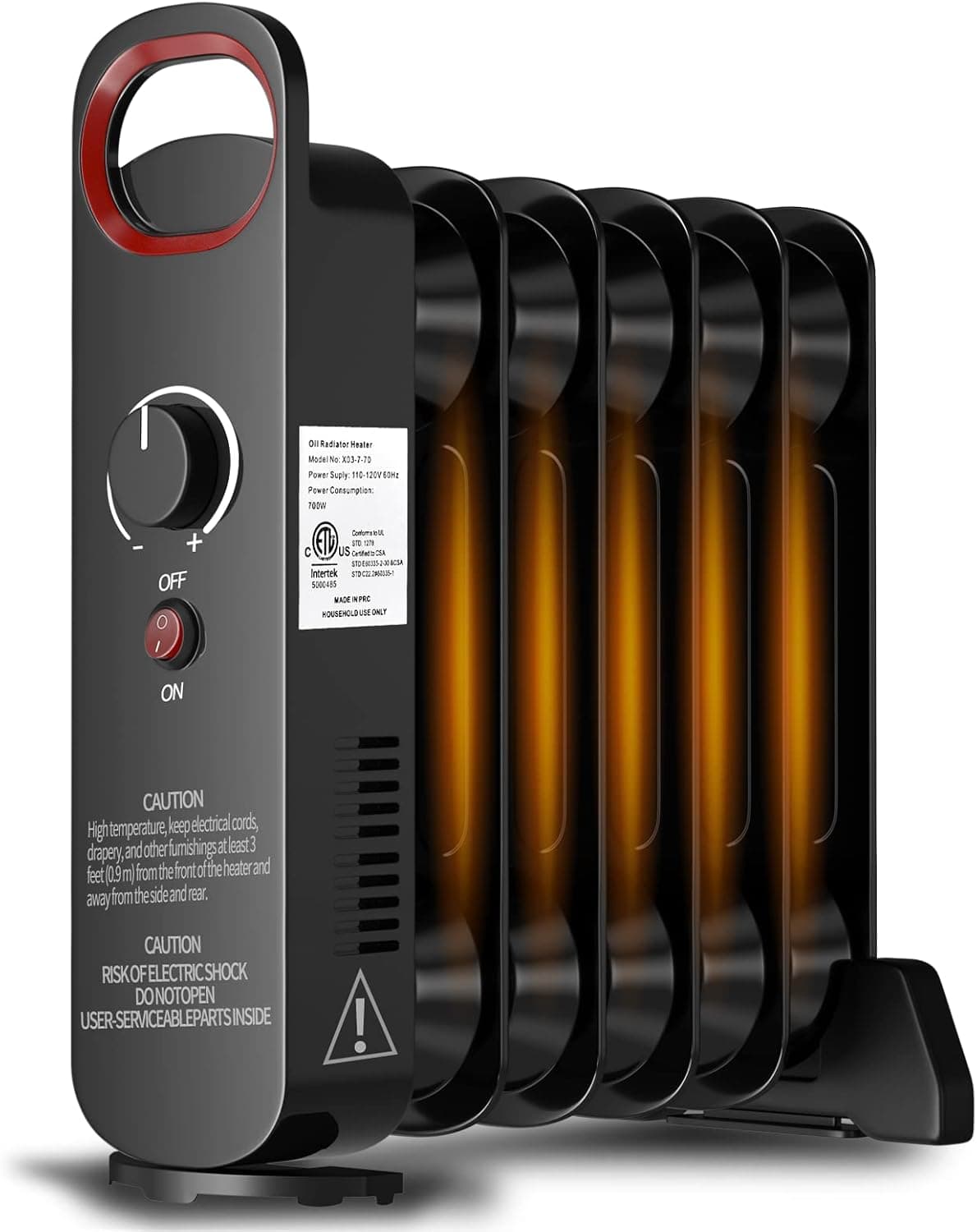 AKUSAKO Oil Filled Radiator Heater, 700W Portable Electric Space Heater with Thermostat, Overheat Safety, Oil Heaters with Quiet Work, Portable Oil Heater for Indoor Use, Home, BedRoom, Office, Black
