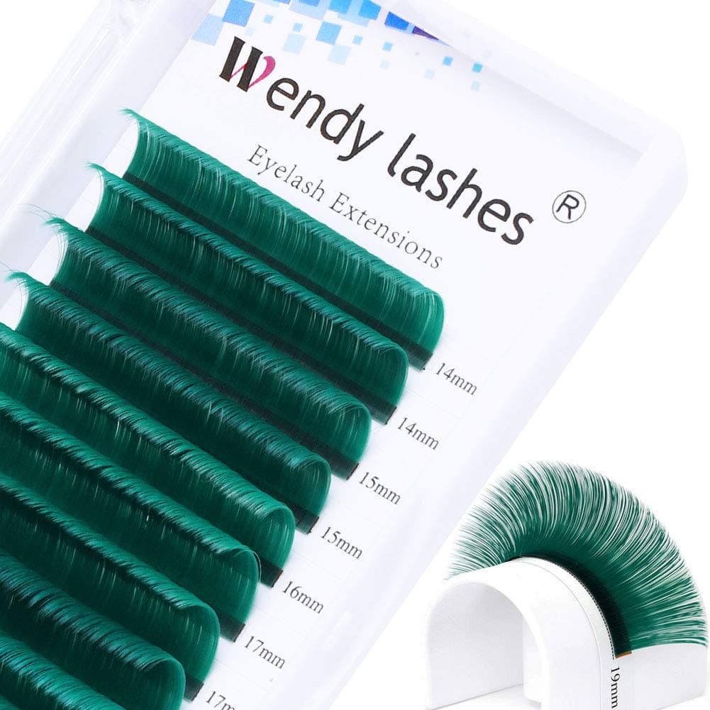 Eyelash Extension 0.07 mm Volume Lash Extensions C/D Curl Green Easy Fan Rapid Blooming Lashes 3D 4D 6D 10D 20D Lash Extensions By WENDY LASHES(Green 0.07-D, 14-20mm)