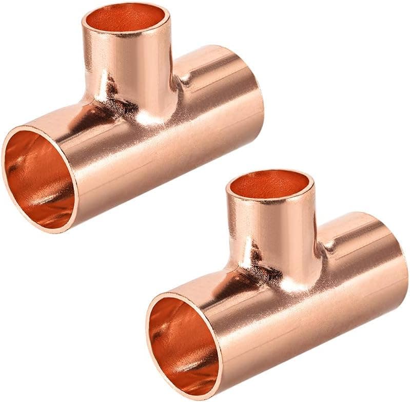 uxcell 25.4x20x25.4mm Copper Reducing Tee Copper Pressure Pipe Fitting Connector for Plumbing Supply and Refrigeration 2pcs