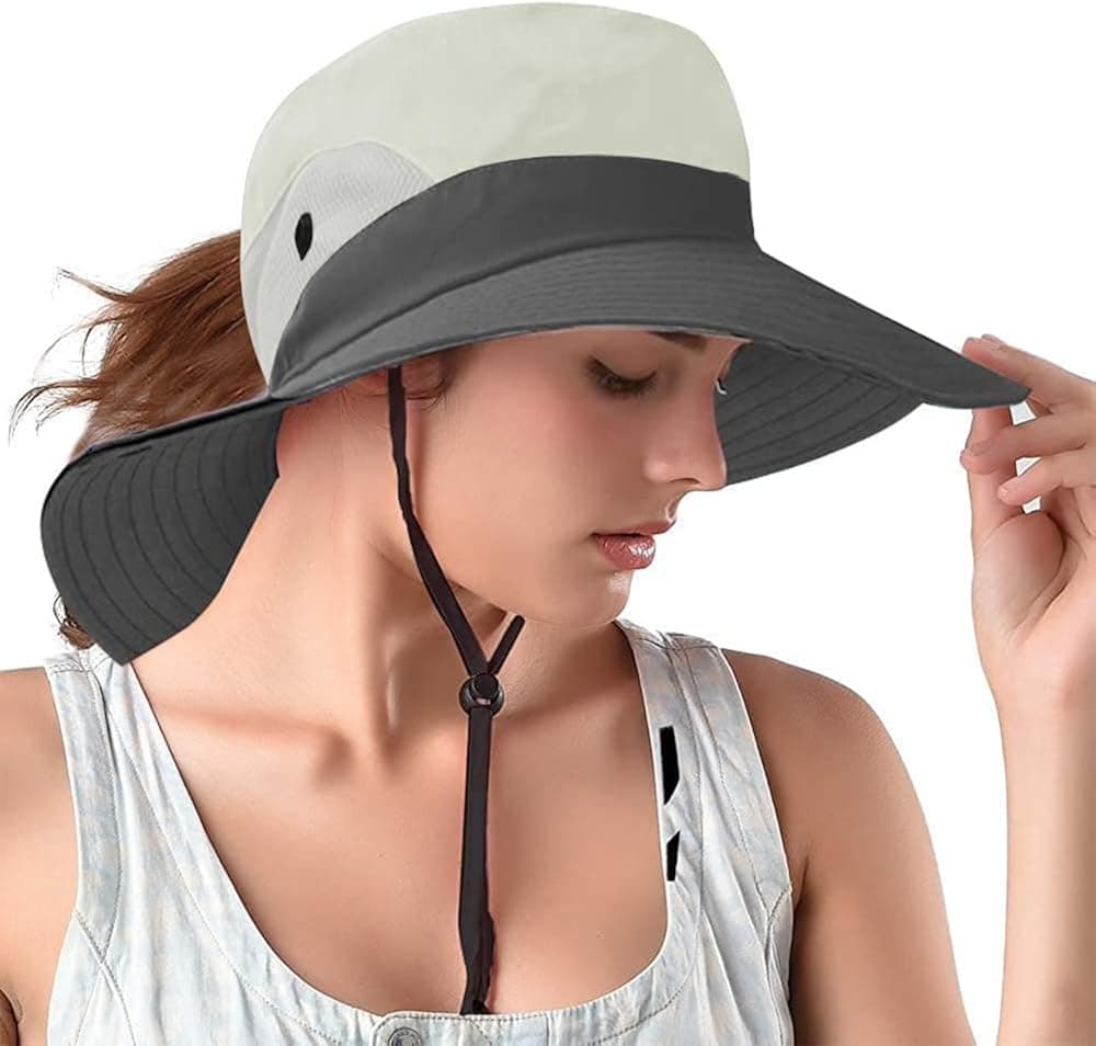 Rosoz 2 Pack Ponytail Sun Bucket Hats for Women UV Protection Foldable Mesh Wide Brim Hiking Beach Fishing Summer Safari …