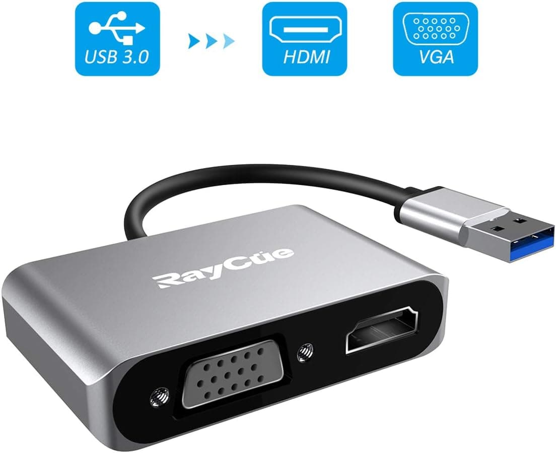 USB to HDMI VGA Adapter, USB 3.0 to HDMI Converter 1080P, Support HDMI VGA Sync Output for Windows 10/8/7 Only, NO Mac OS/Linux/Vista