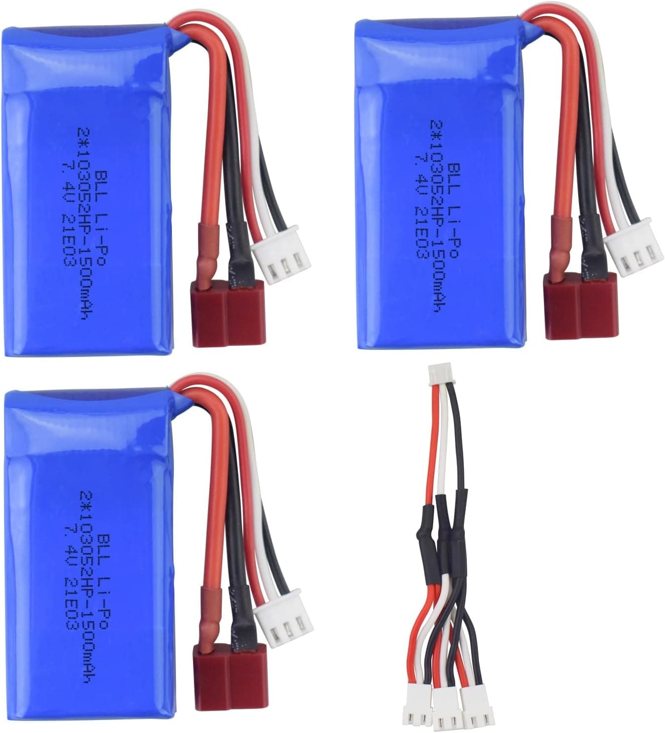 Fytoo Accessories 3PCS 7.4V 1500mah Lithium Battery + 3 in 1 Charging Cable for WLTOYS A959-B A969-B A979-B K929-B 144001 RC Remote Charging Off-Road Vehicle Battery