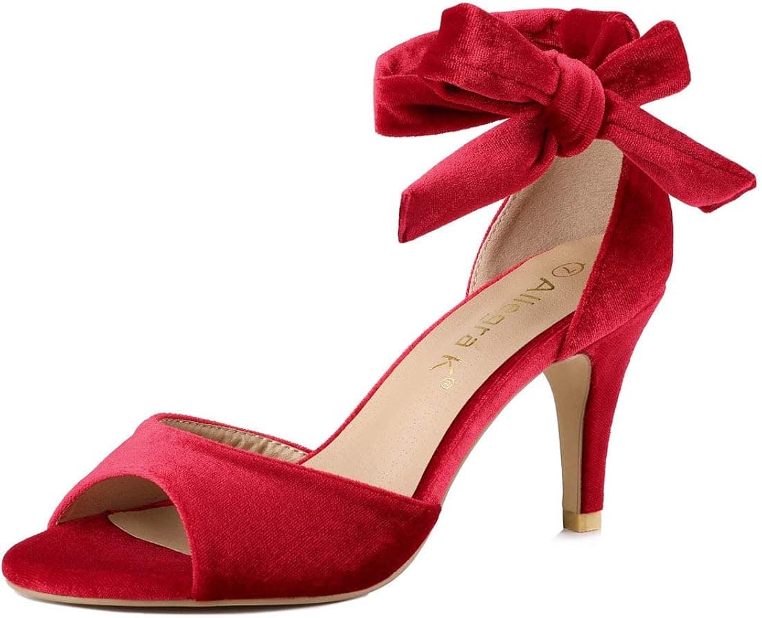 Allegra K Women's Lace up Orange Red Velvet Sandals - 8 M US