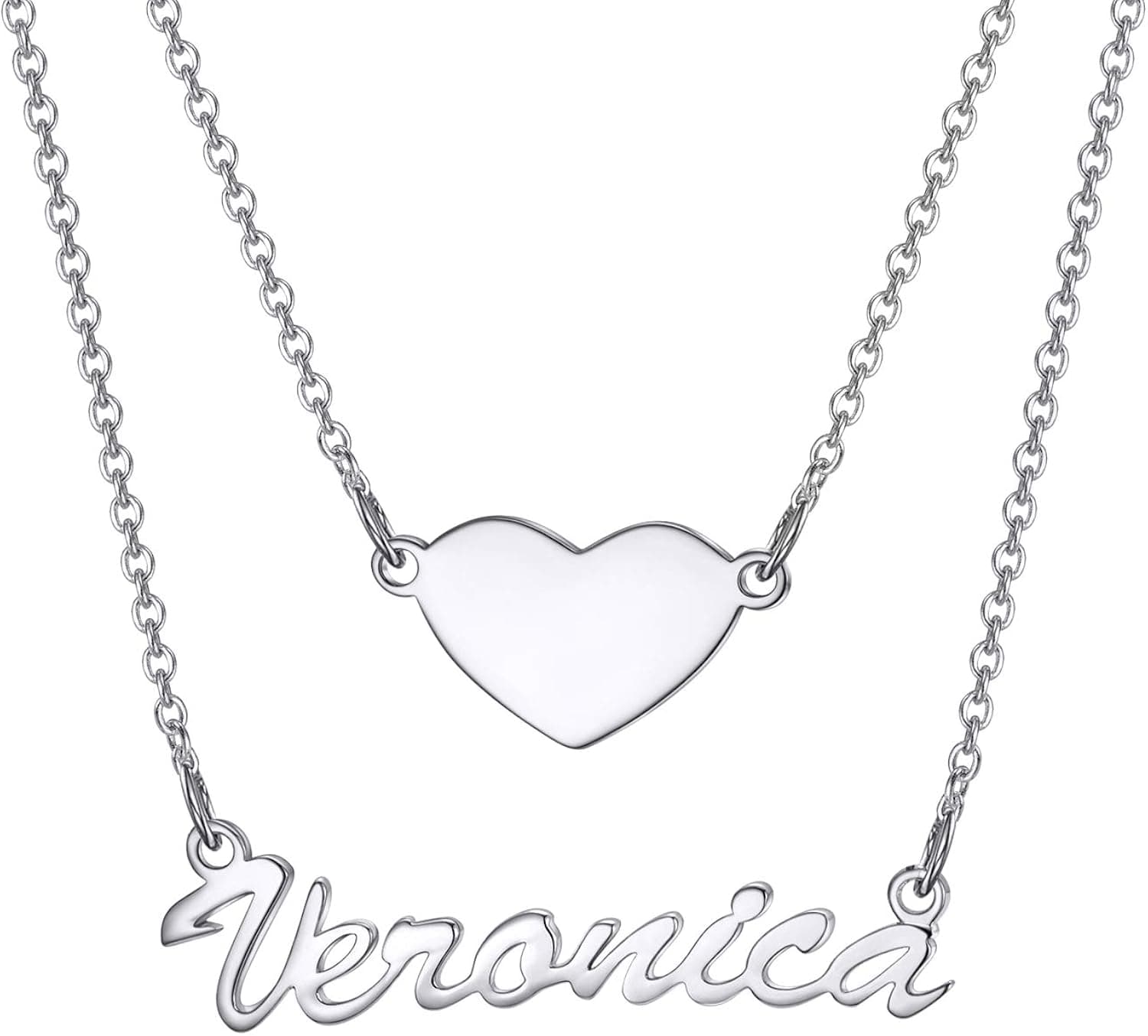 Personalized Name Necklace Custom Two Layer Name Heart Necklace, Engraved Name plate Necklace for Women Girls