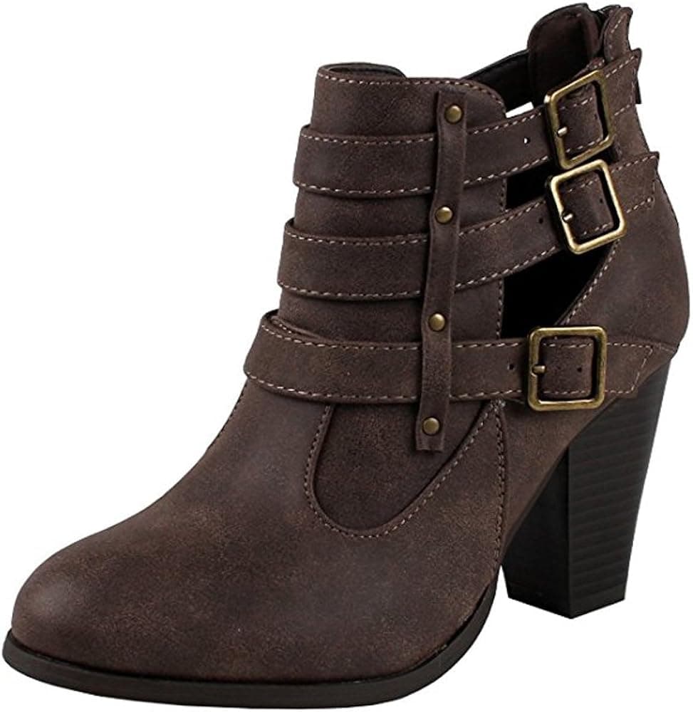 Titan Mall Forever Women's Buckle Strap Block Heel Ankle Booties