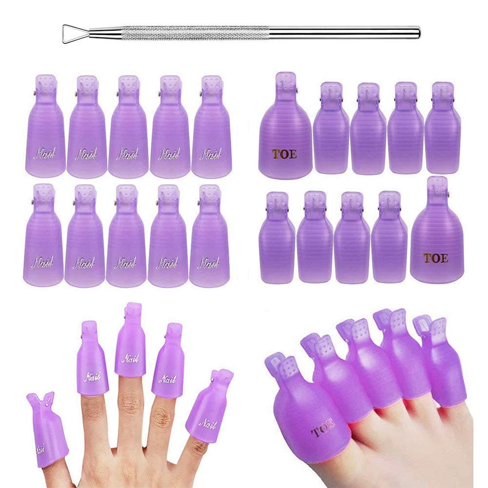 krofaue ZMG0056 Gel Nail Polish Remover Wrap Cleaner Cap Clips Kit with 20 Pcs Reusable Finger and Toenail Acrylic Nail Polish Remover Wraps