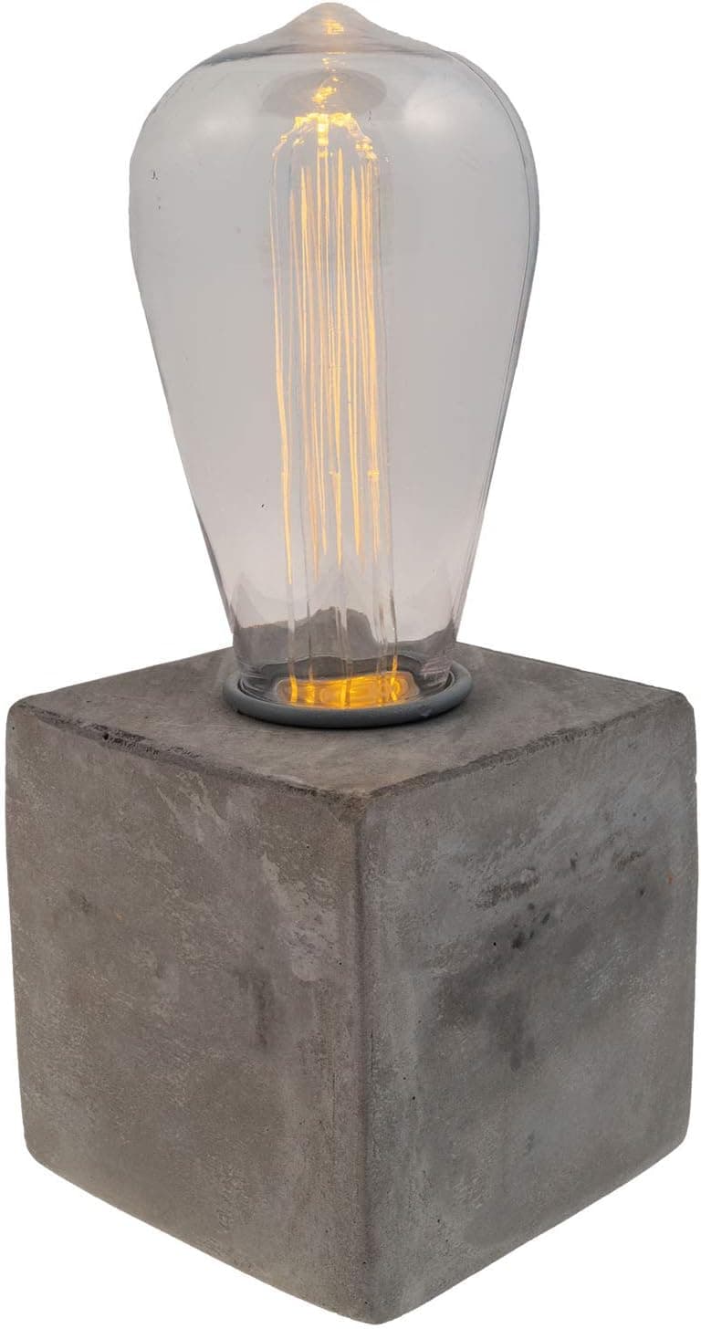 LITEZALL LED Lamp Inspired Edison Bulb Concrete Table Accent Battery Powered Lamp - Rustic Table Lamp - Desk and Bedside Lamp Fancy, Vintage Light Bulbs with 6 Hour Timer