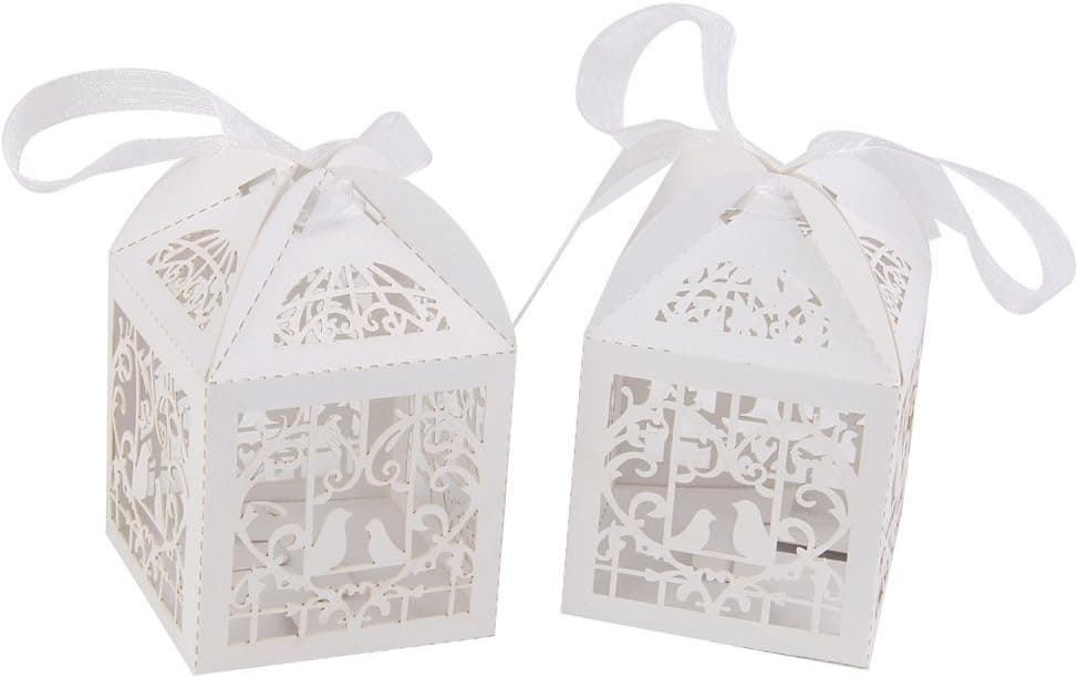 Wedding Candy Boxes, Lance Home 50pcs Love Birds in Heart Wedding Favors Candy Boxes Tealight Shades White