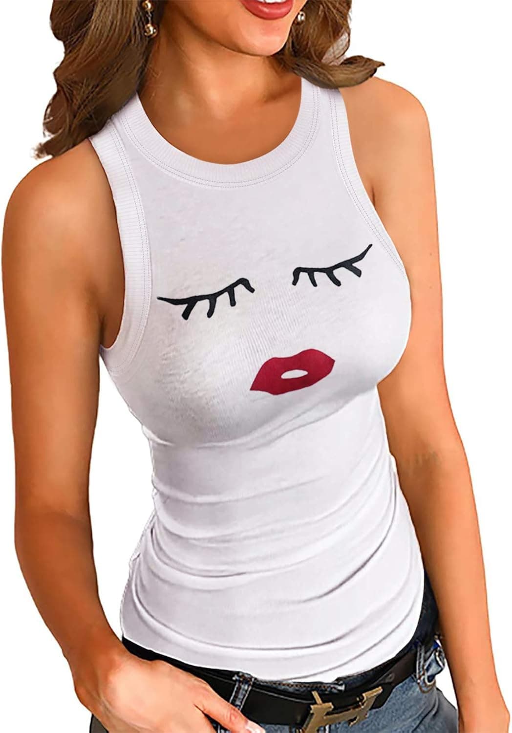 Dokotoo Womens Ladies Cute Ribbed Thick Strap Low Cut Tight Slim Fitted Sleeveless Shirts Sport Workout Long Tank Tops Activewear Tops White 2XL