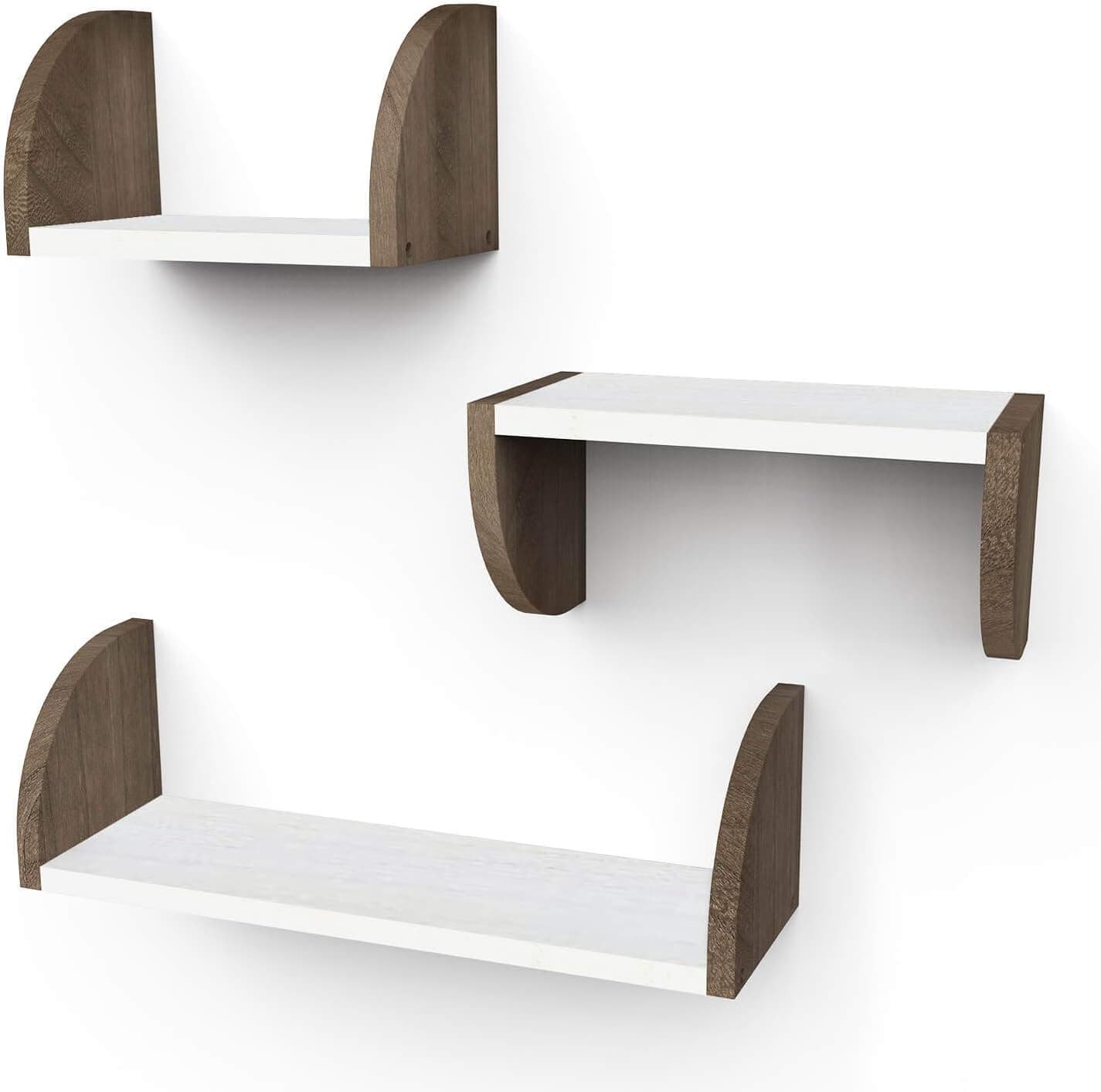 Emfogo Floating Shelves Wide Wall Shelves Set of 3 Rustic Wood Wall Mounted Shelf for Decor and Storage at Bathroom Bedroom Nursery Room Living Room Kitchen and More(White & Weathered Walnut)