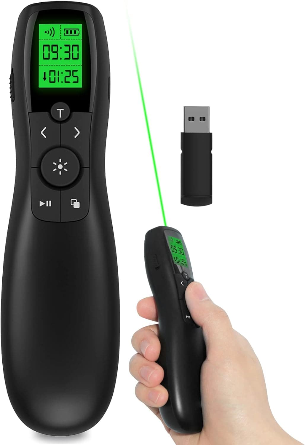 Wireless Presenter Remote Presentation Clicker with Green Light, Rechargeable USB Control PowerPoint PPT Clicker Slide Advancer for Mac/PC/Keynote/Google Slides