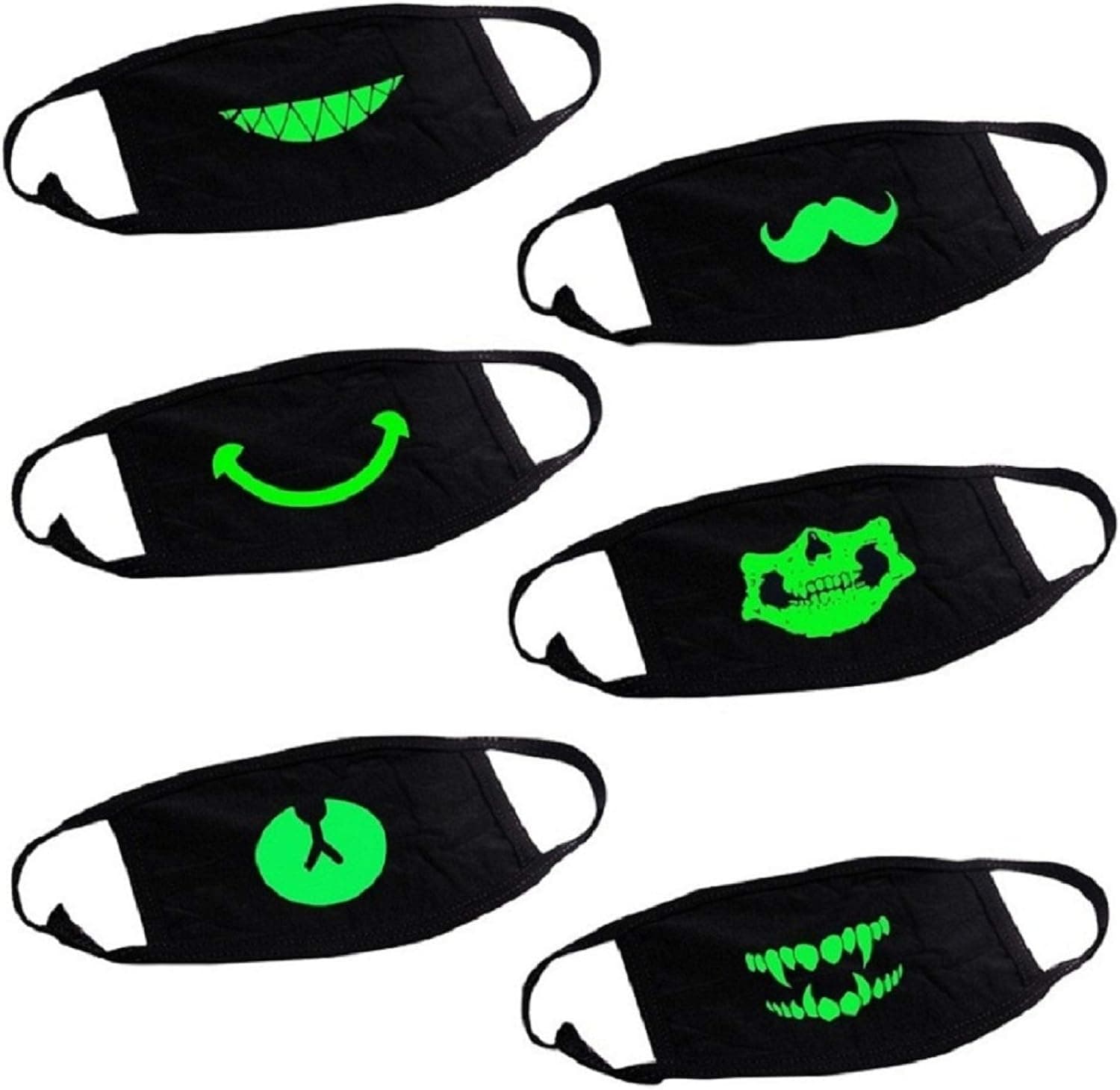 6 Pack Cartoon Night Luminous Cotton Mouth Cover Cute Reusable Washable for Party Cosplay
