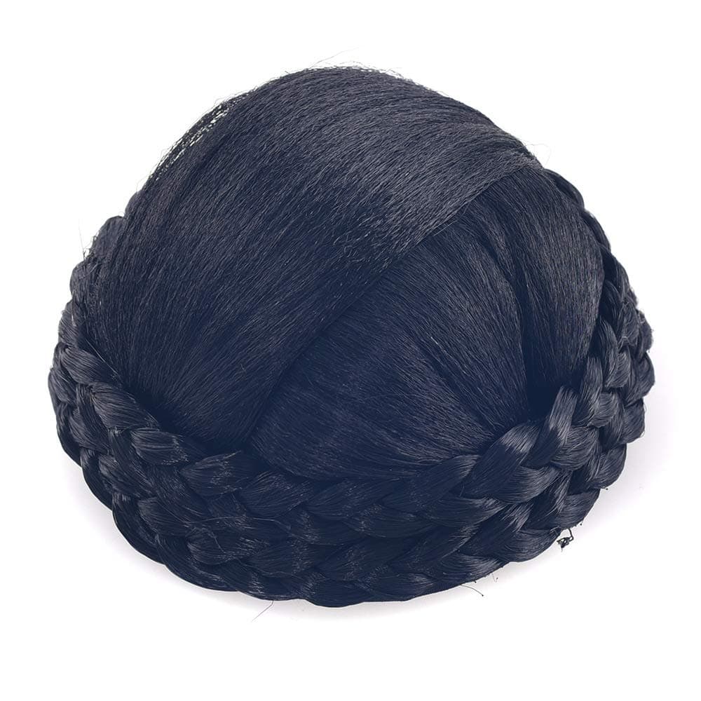 Small SizeSynthetic Hair Chignon Bun Donut Braided Hairpieces Scrunchie Clip in Hair Bun Extensions Straight Updo for Wedding Party Costume Women Beauty 6Colors avilable (#2 (Natural Black))