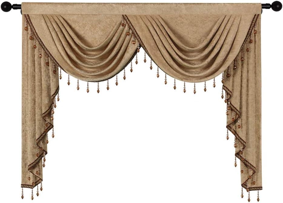 ELKCA Double-Sided Chenille Valance for Living Room,Coffee Curtains Valance with Beads for Bedroom,Rod Pocket (W59Inch,1 Panel)