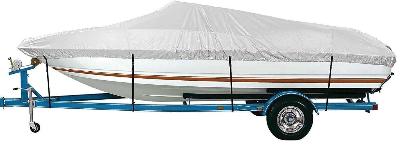 NEXCOVER Boat Cover, Heavy Duty 600D Marine Grade Polyester Canvas Trailerable Runabout Boat Cover, Fit V-Hull Tri-Hull Fishing Ski Pro-Style Bass Boats, Full Size