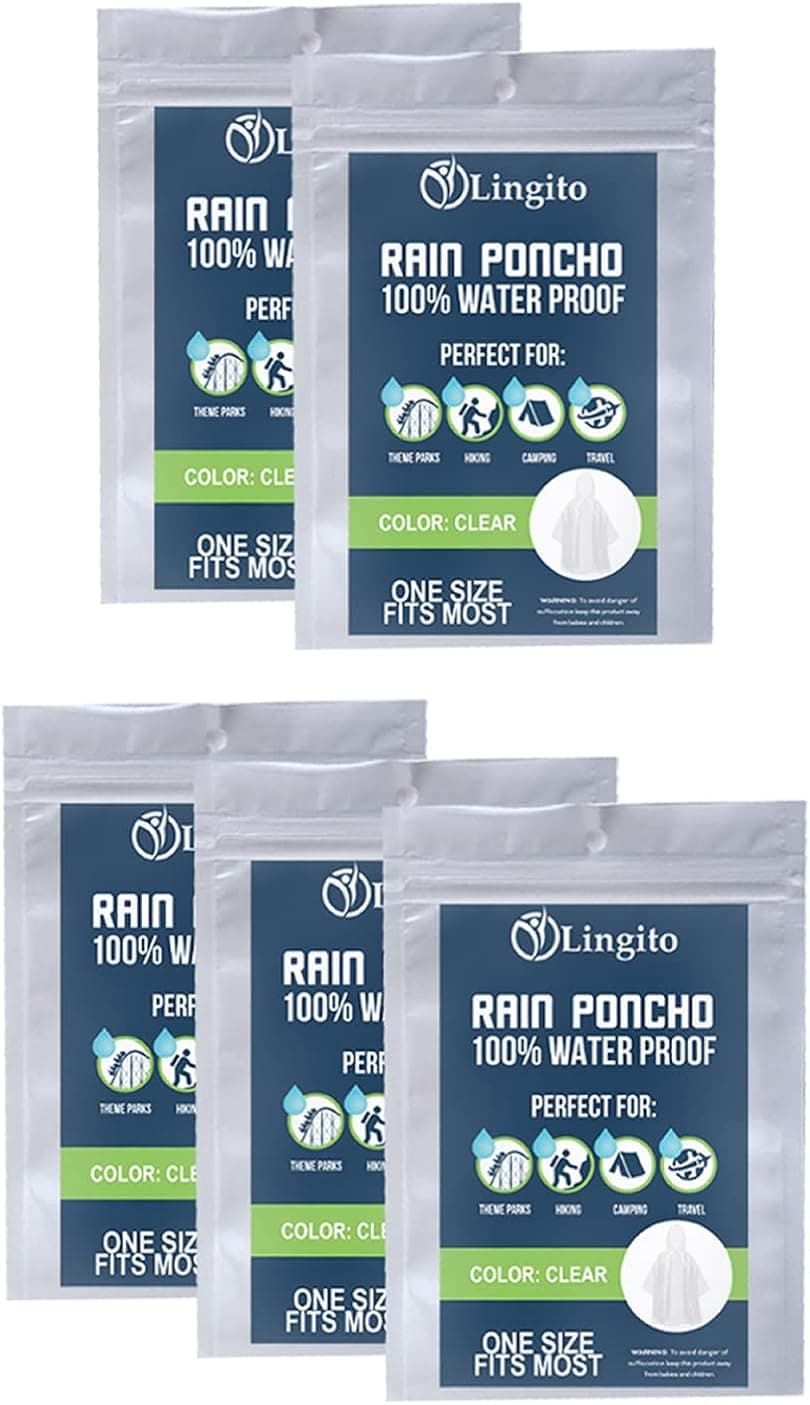 Lingito 5, 10 or 15 Packs Rain Poncho, Disposable Emergency Rain Ponchos