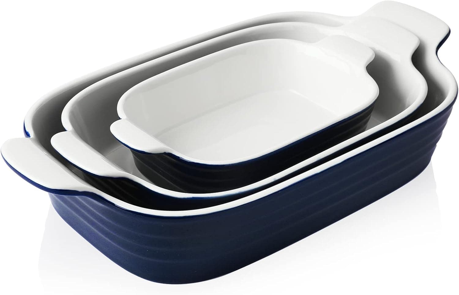 Sweese 535.303 Porcelain Baking Dishes, Non-stick Lasagna Pans, Rectangular Baking Pan set, Casserole Dishes, Set of 3, Navy