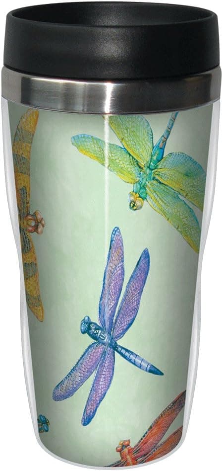 Tree-Free Greetings Dragonflies Collectible Art Sip 'N Go Travel Tumbler, 16-Ounce, Stainless Steel, Multicolored