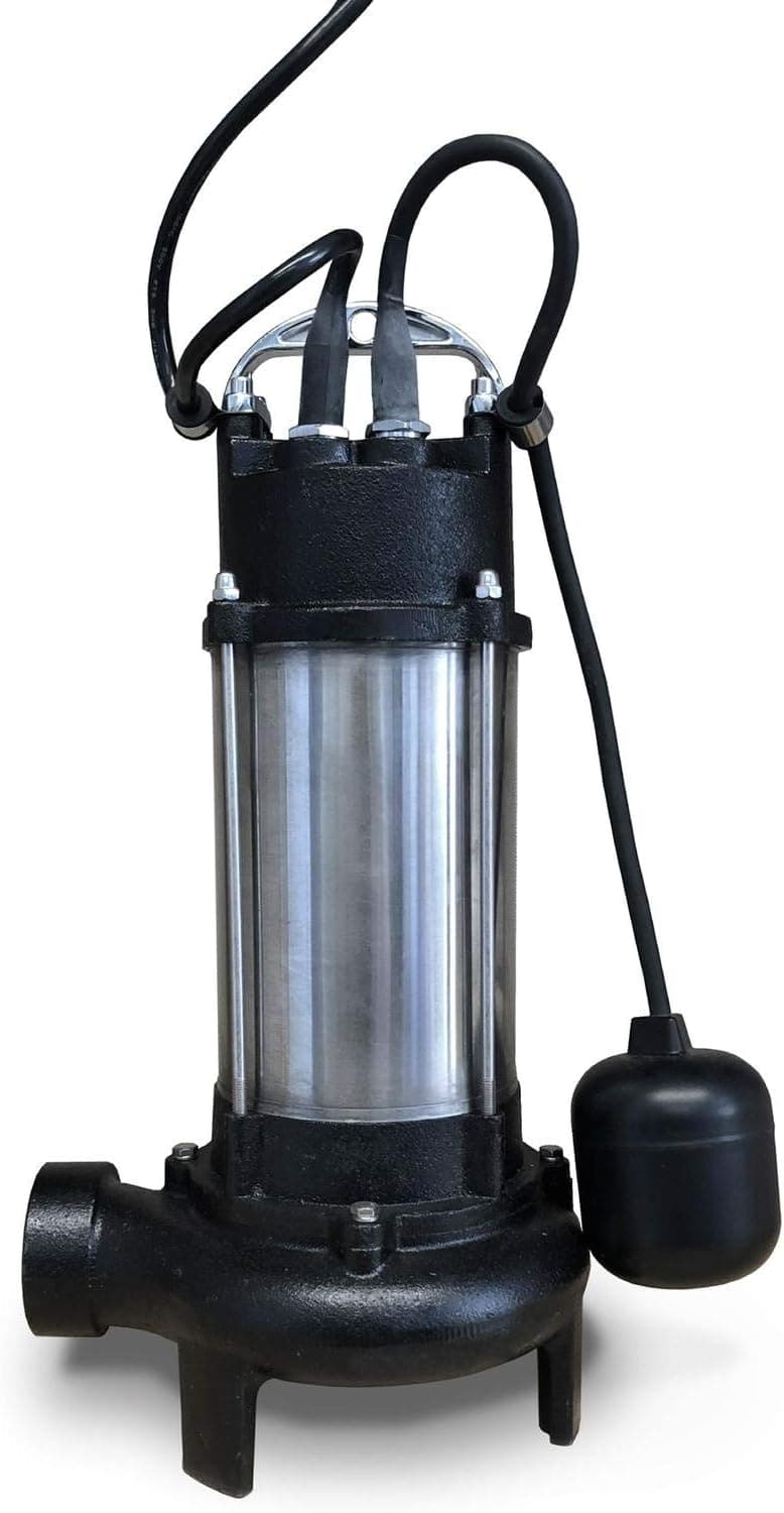 SCHRAIBERPUMP Sewage Cutter Grinder Pump W/ Float Switch 1HP 115Volt, Stainless Steel & Cast Iron, 85GPM, 52Ft Lift. Heavy Duty Stainless Steel Grinder Ring & Impellers, 2 Cutting Stages, 25ft Cord