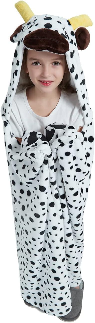 CASABACO Wearable Blanket Hoodie for Kids, Animal Hooded Blanket, Gift for Kids, Cow