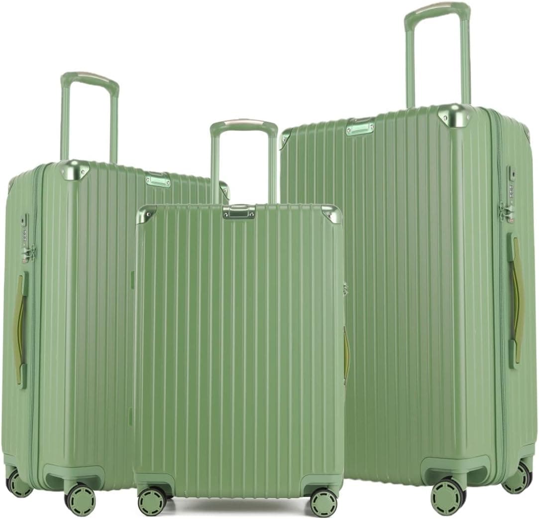 GinzaTravel Anti-scratch ABS Material Luggage 3 Piece Sets Lightweight Spinner Suitcase (9772 Malachite Green (20in,24in,28in))