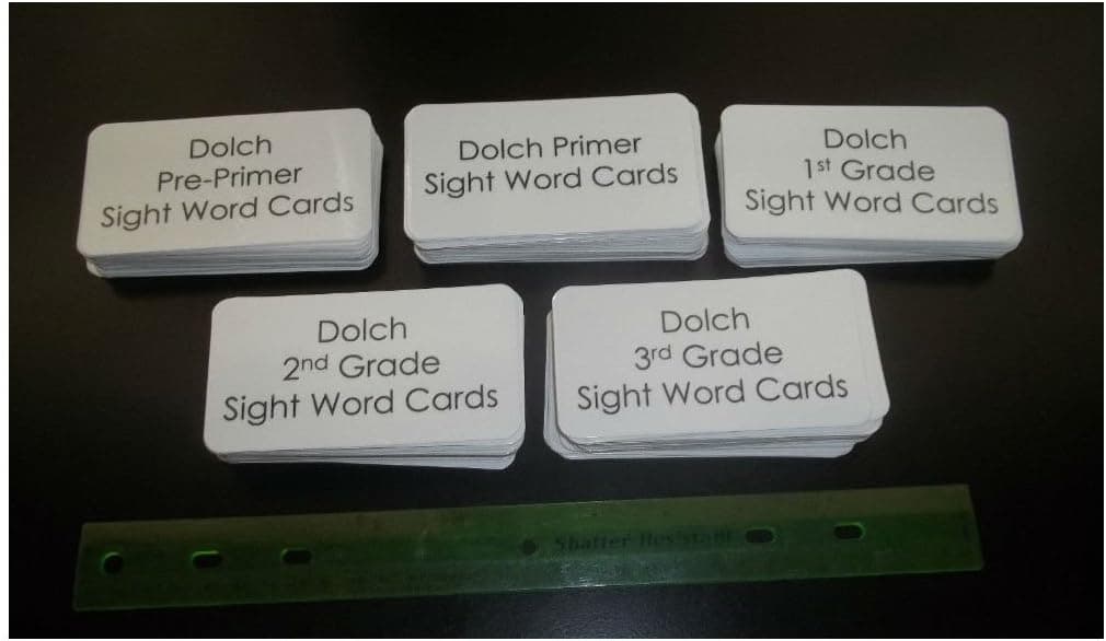5 laminated sets of sight word flash cards. Preschool thru 3rd grade. 220 cards