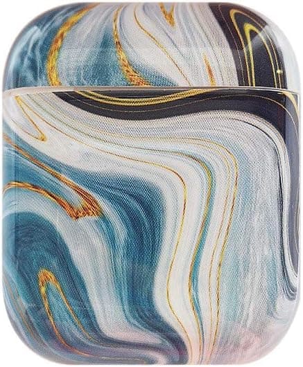 AirPods Case Protective, Mangix Marble Design PC [Support Wireless Charging] Dustproof Cover and Case for Apple AirPods (Marble/Blue)
