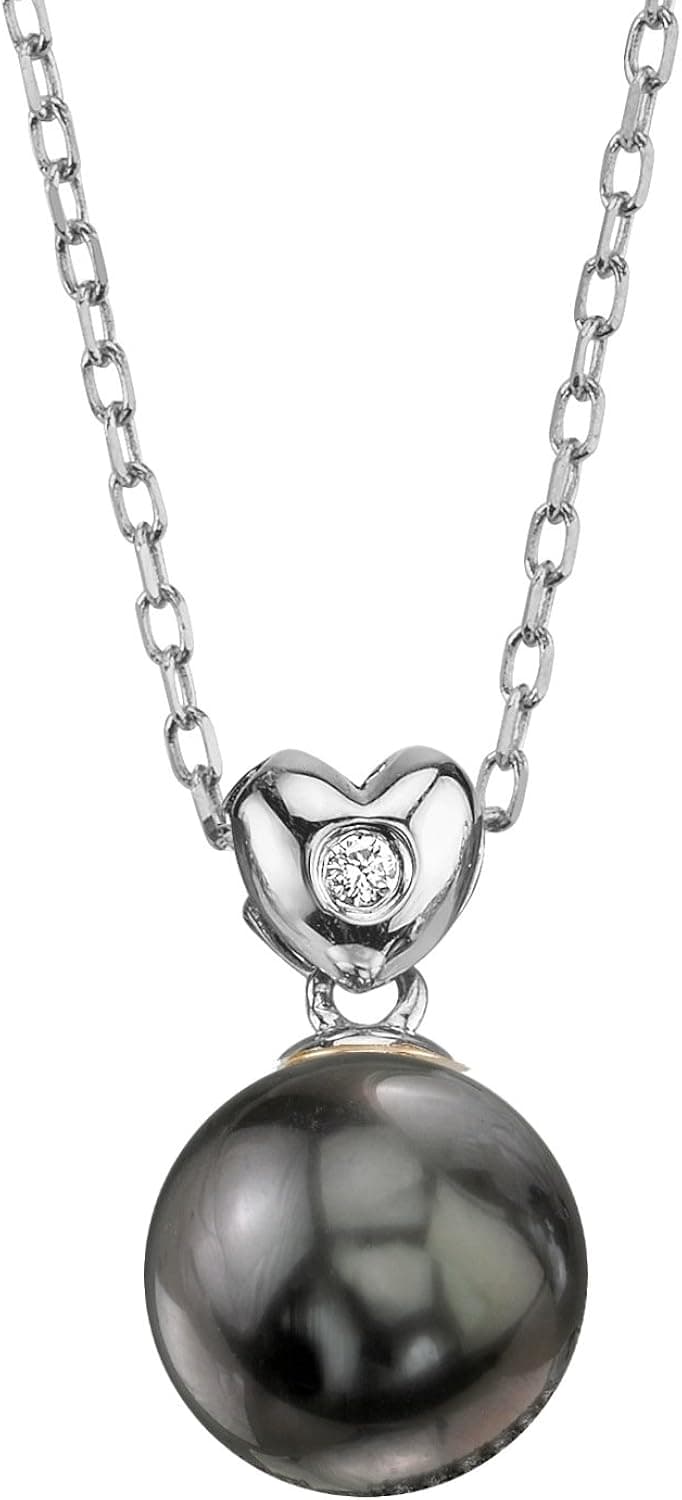The Pearl Source 14K Gold Round Black Tahitian South Sea Cultured Pearl & Diamond Lev Pendant Necklace for Women
